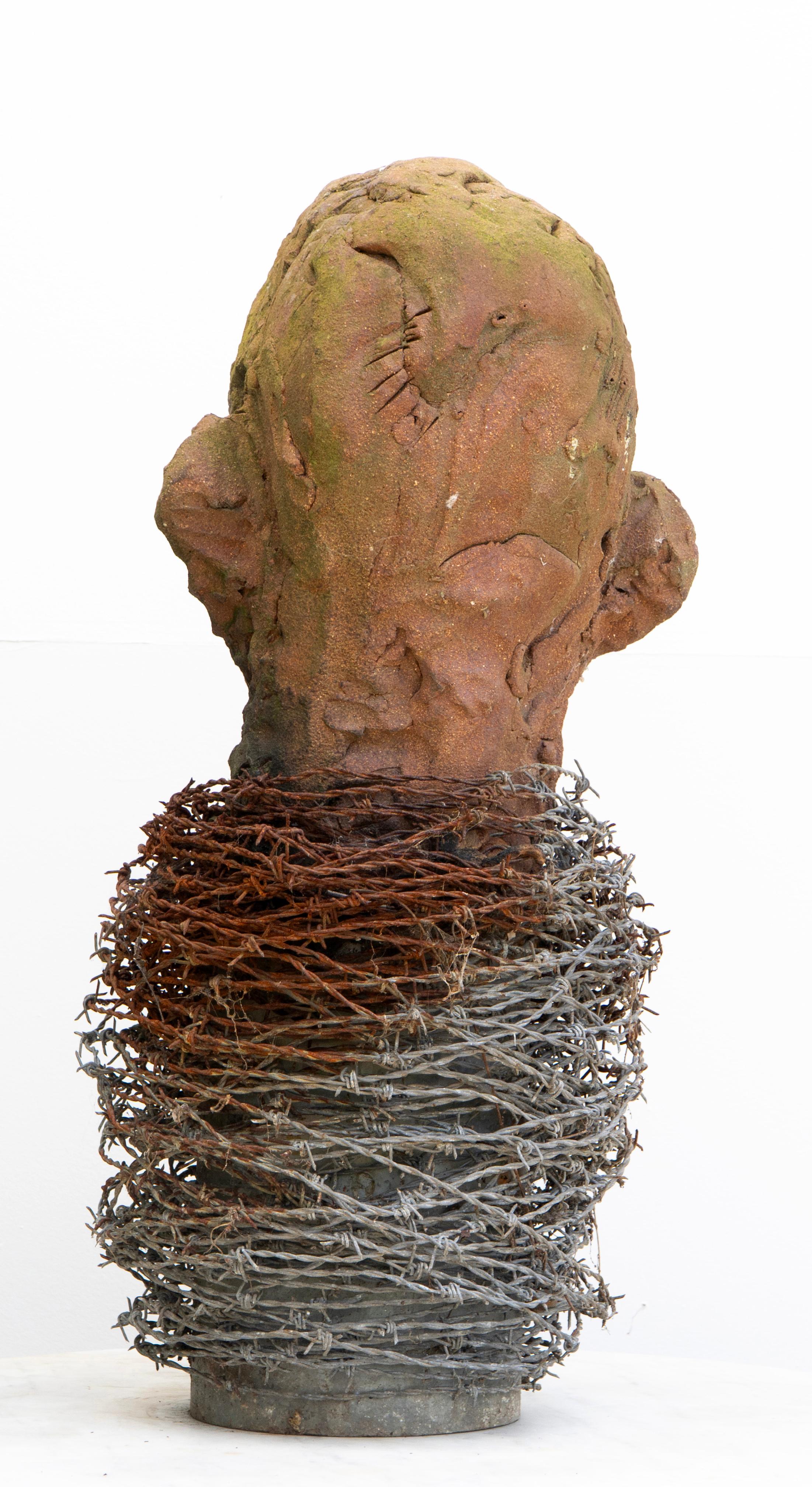 Stoneware Fired in Reduction with Embedded Barbed Wire, Sculpture 