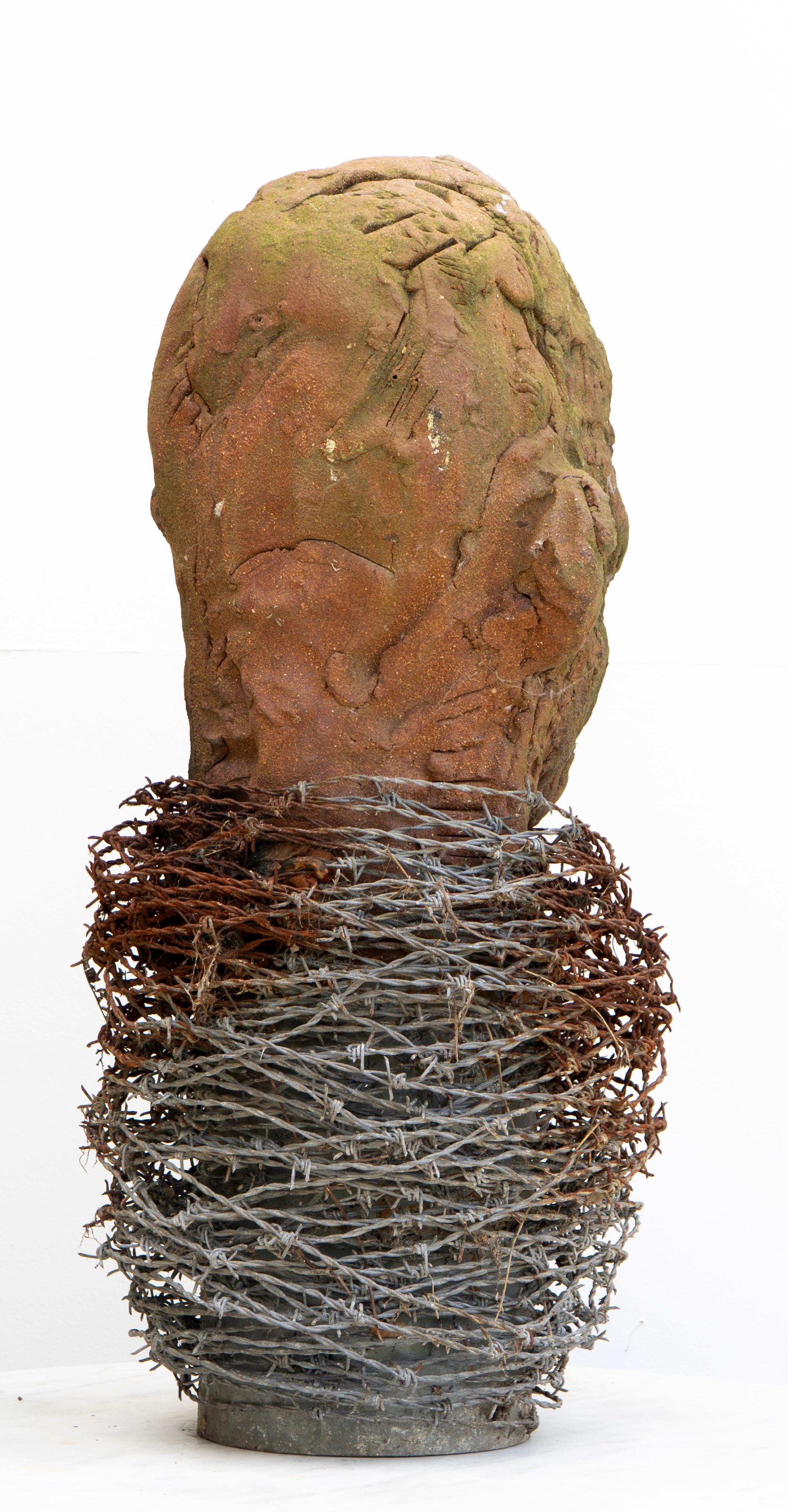 Stoneware Fired in Reduction with Embedded Barbed Wire, Sculpture 
