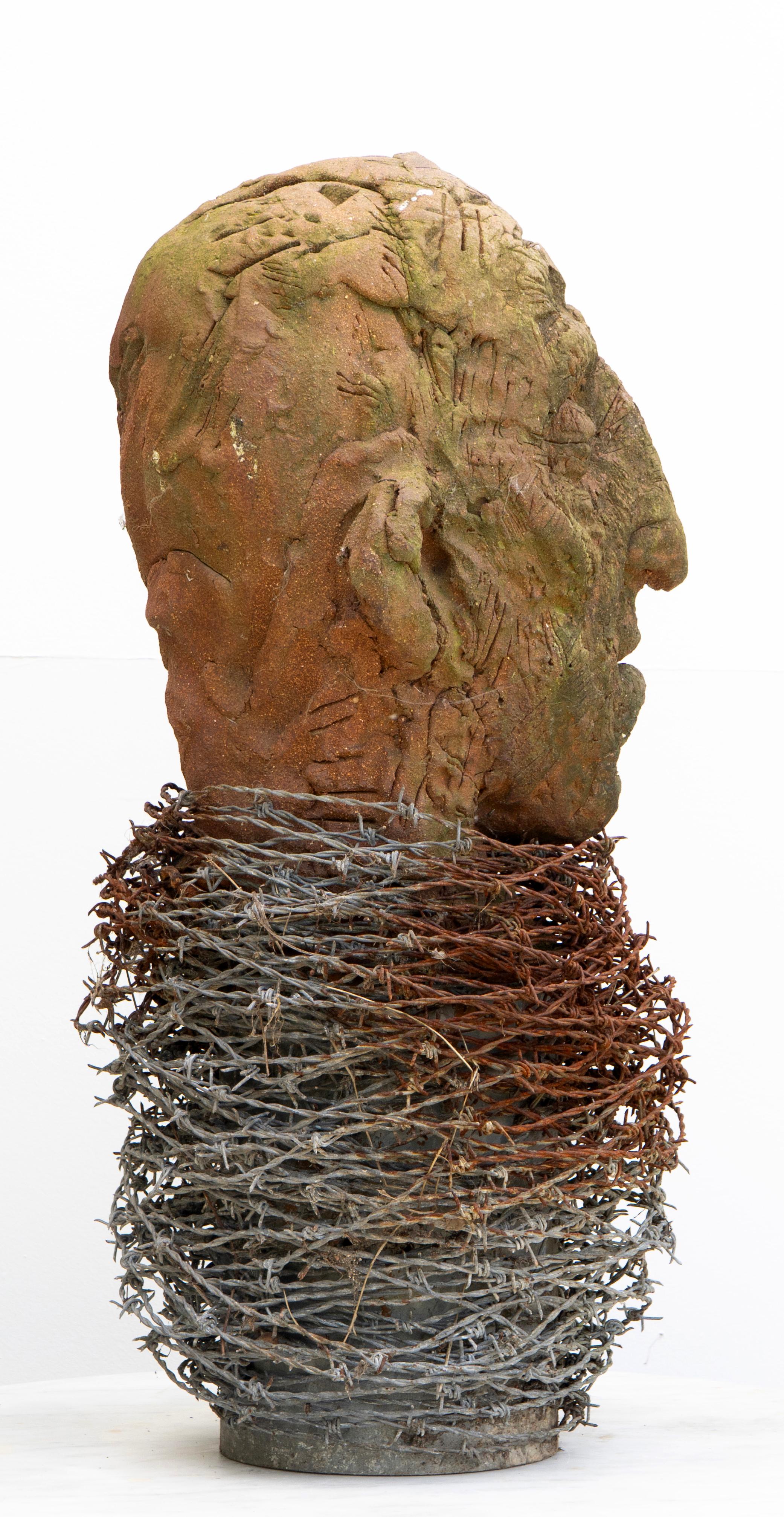 Stoneware Fired in Reduction with Embedded Barbed Wire, Sculpture 