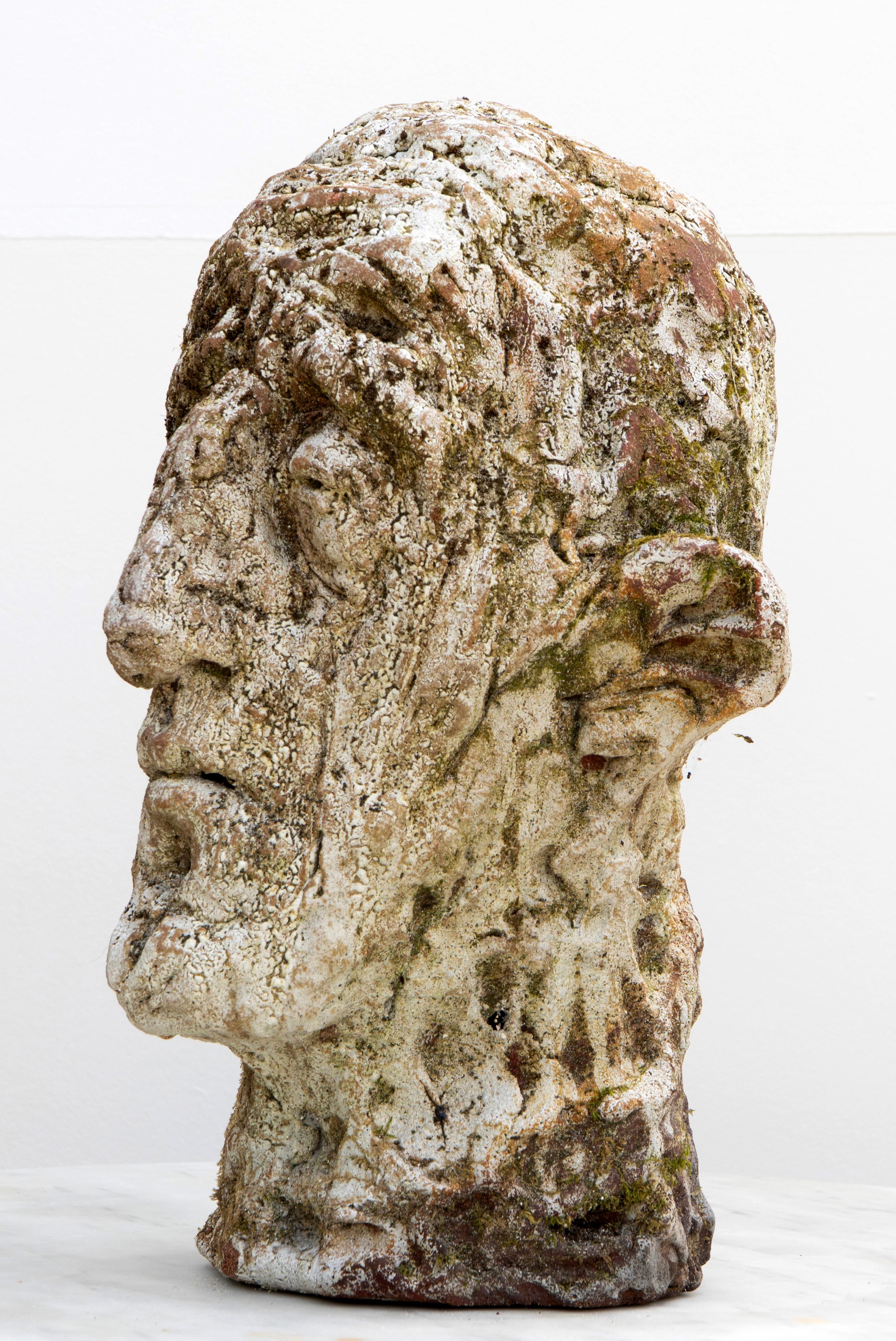 Testa Head Sculpture No 7, Expressionist Bust in Red Stoneware with Shino Glaze For Sale 7