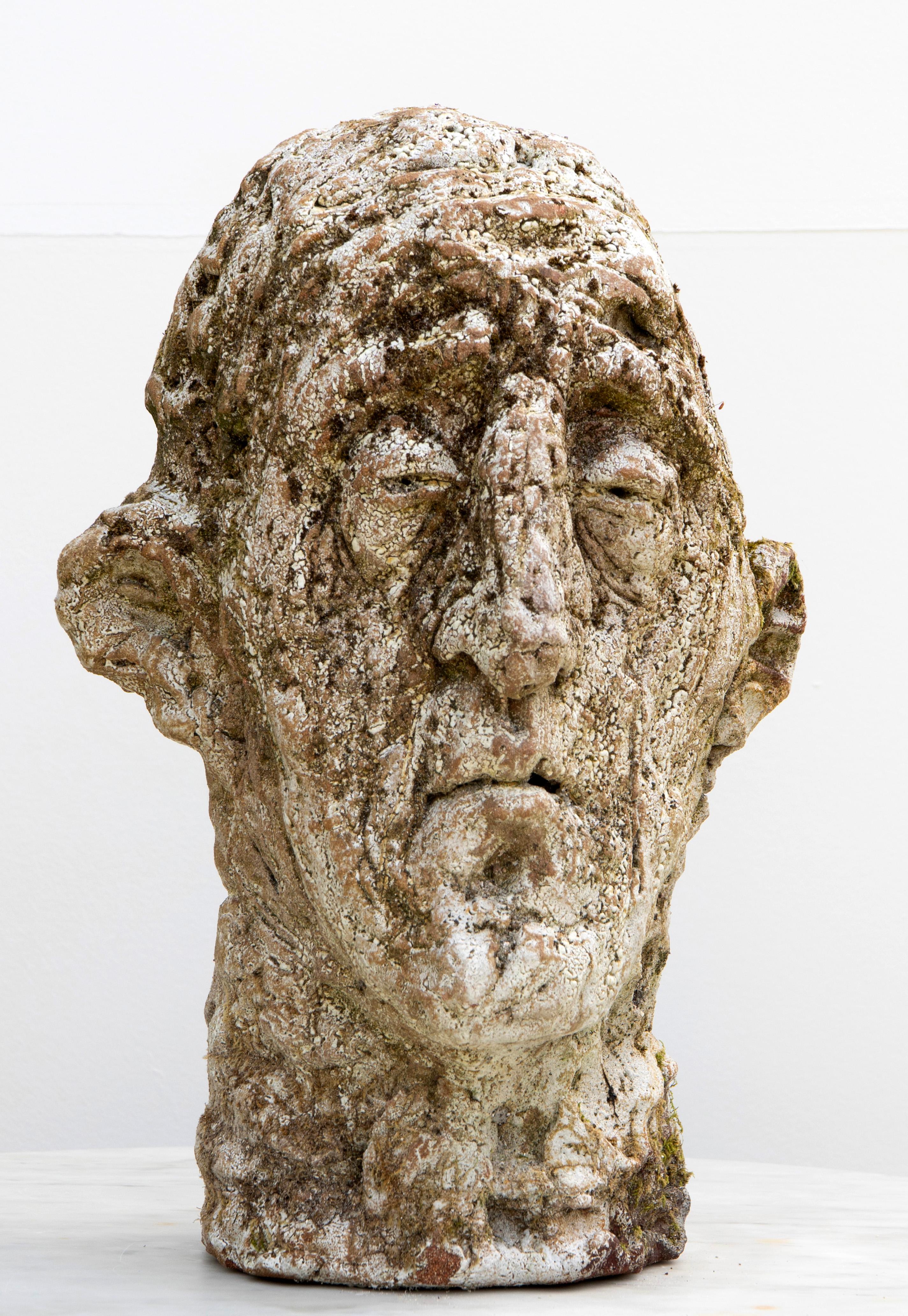 Testa Head Sculpture No 7, Expressionist Bust in Red Stoneware with Shino Glaze - Brown Figurative Sculpture by Óscar Aldonza Torres