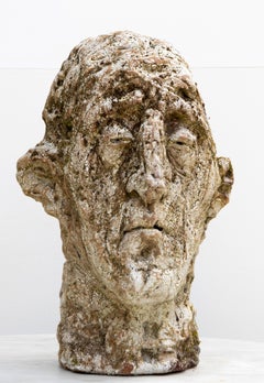 Escultura Cabeza Testa nº 7, busto expresionista en gres rojo con esmalte Shino