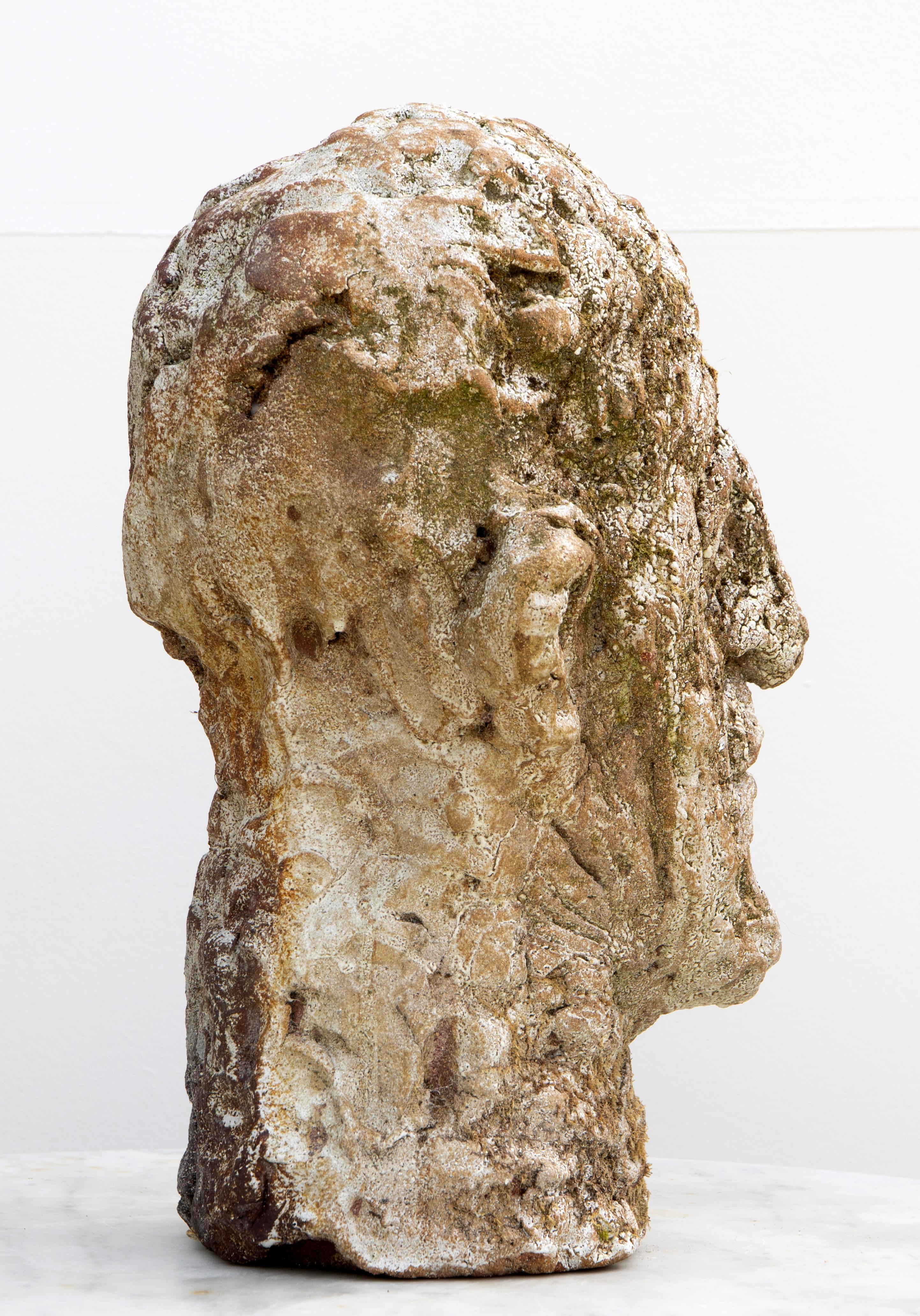 Testa Head Sculpture No 7, Expressionist Bust in Red Stoneware with Shino Glaze For Sale 2