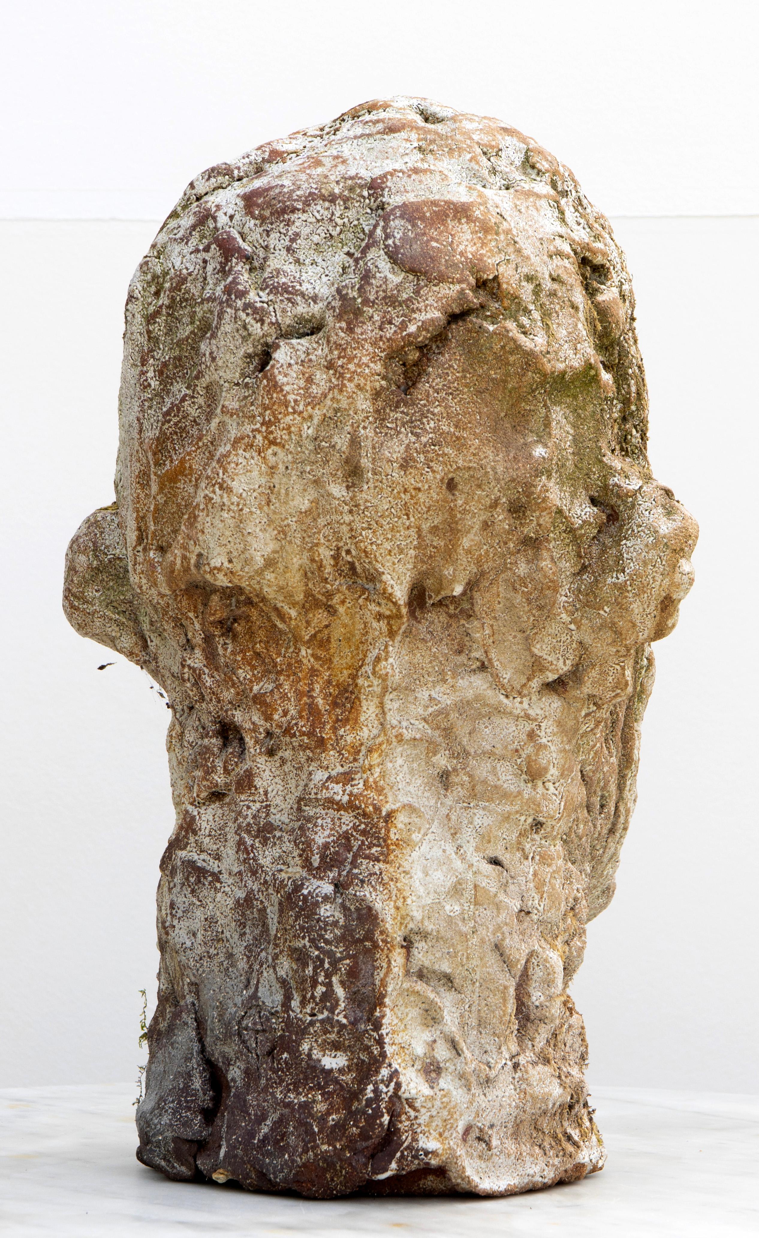 Testa Head Sculpture No 7, Expressionist Bust in Red Stoneware with Shino Glaze For Sale 3