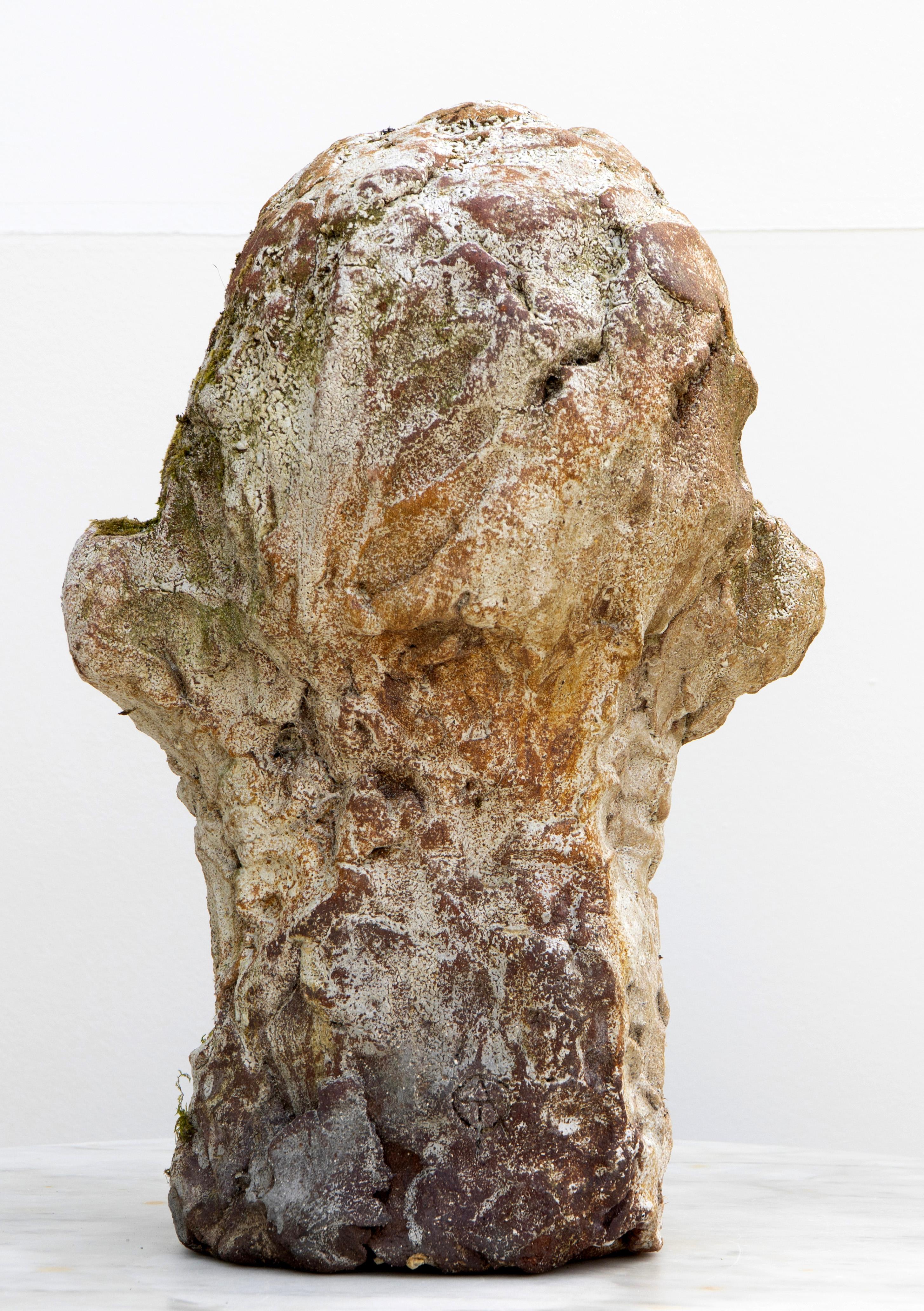 Testa Head Sculpture No 7, Expressionist Bust in Red Stoneware with Shino Glaze For Sale 4