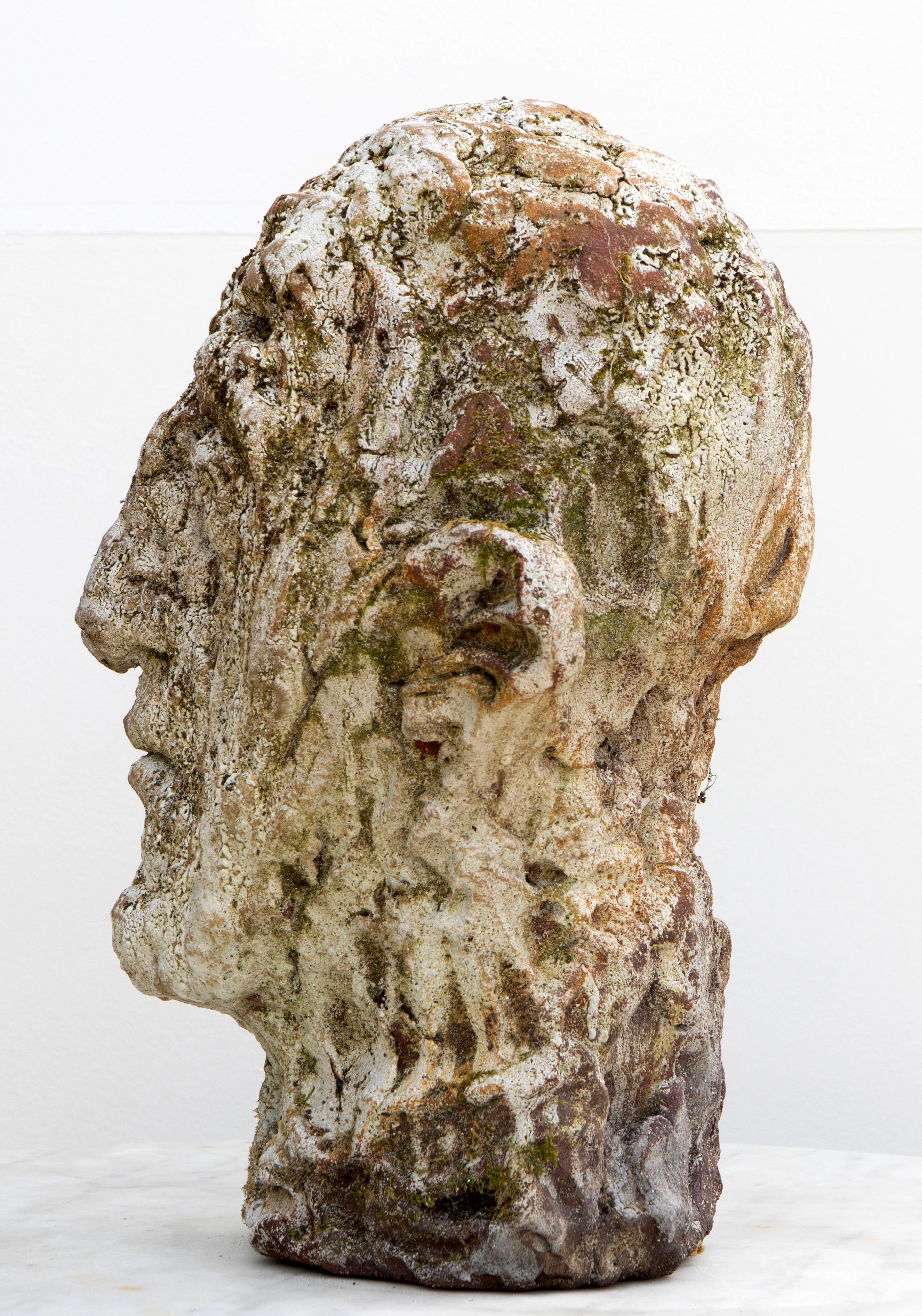 Testa Head Sculpture No 7, Expressionist Bust in Red Stoneware with Shino Glaze For Sale 6