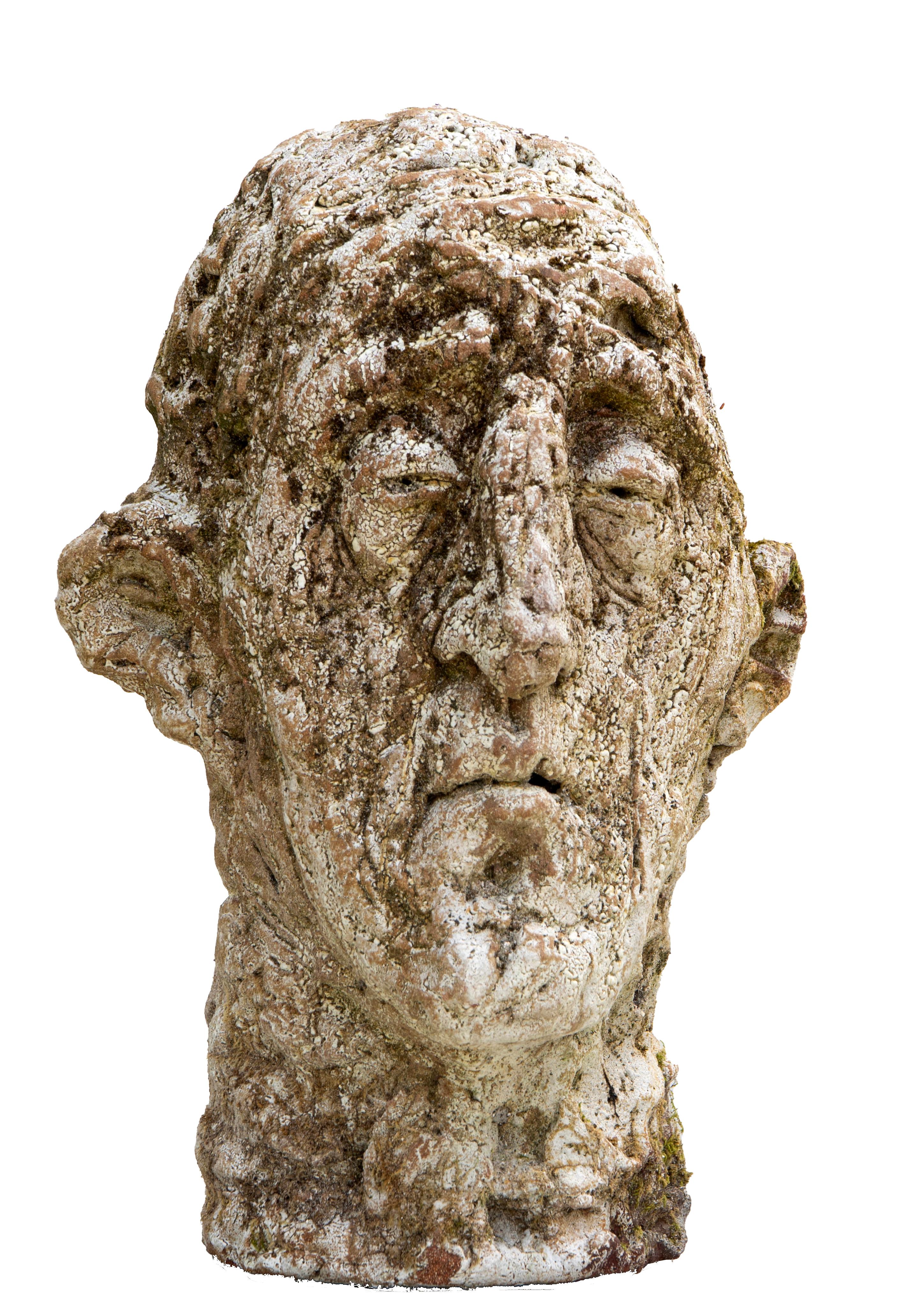 Testa Head Sculpture No 7, Expressionist Bust in Red Stoneware with Shino Glaze