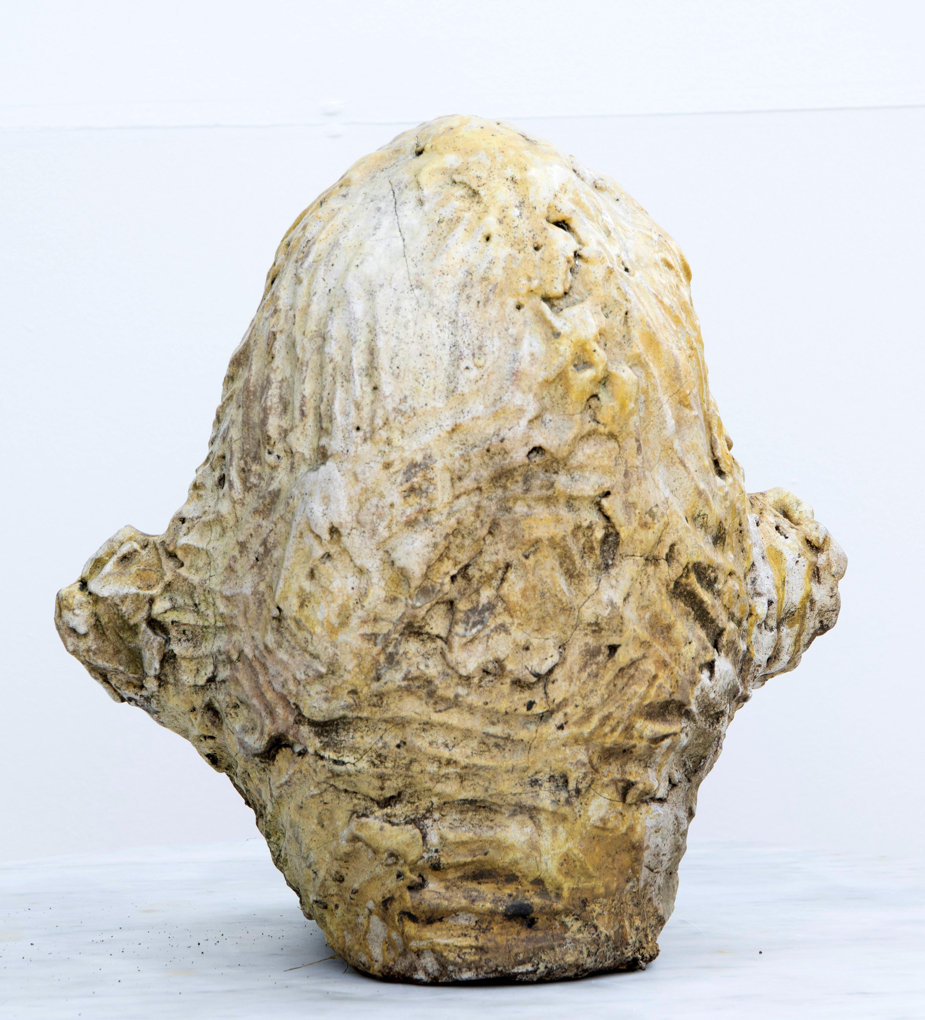 Testa Nº 8 Expresionist Ceramic Head in White Stoneware with Bismuth Raku Glaze For Sale 1