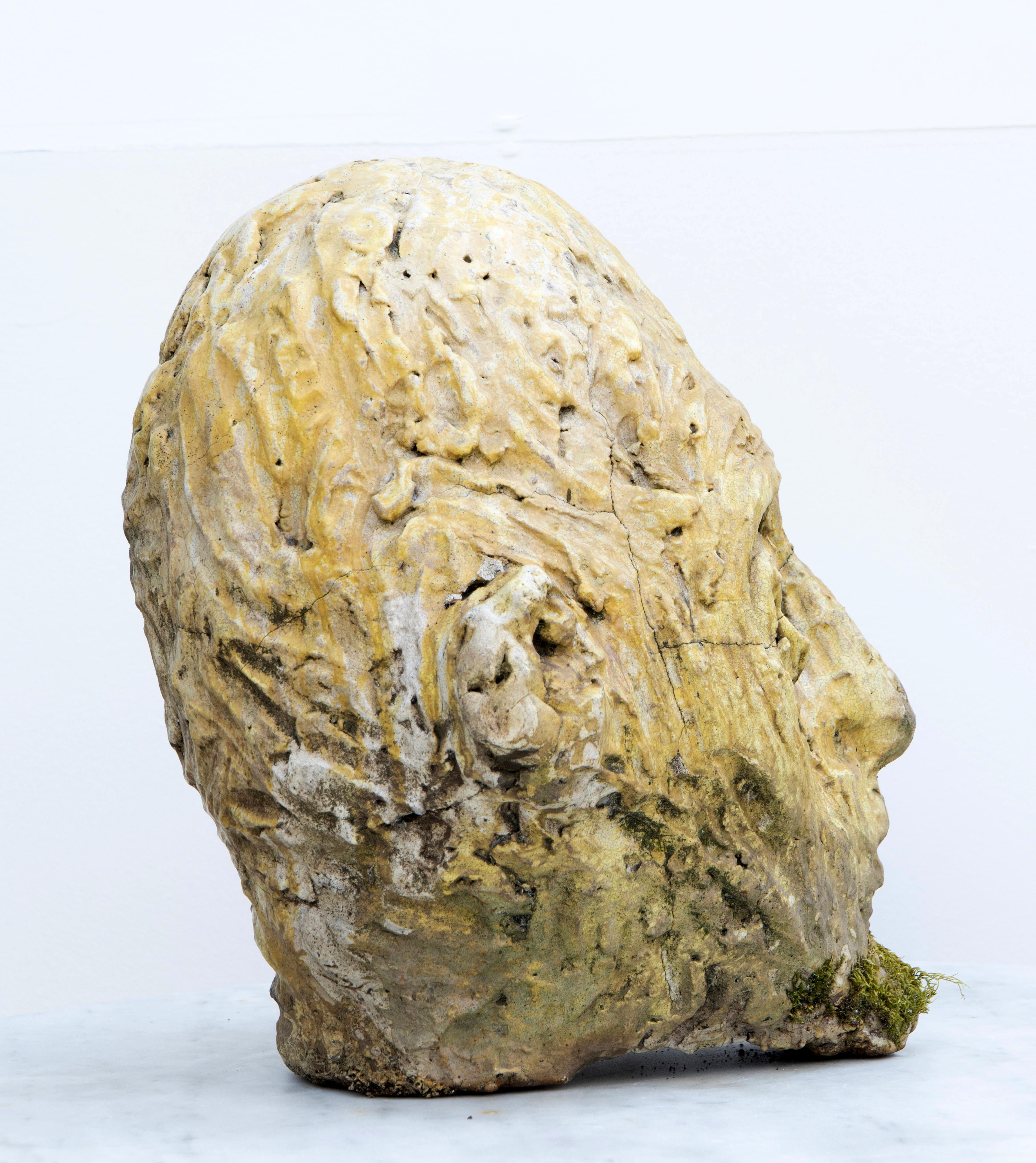 Testa Nº 8 Expresionist Ceramic Head in White Stoneware with Bismuth Raku Glaze For Sale 3