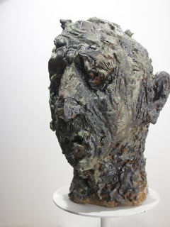 Textured Ceramic Head Sculpture, Stone-Like Refractory Clay Indoor and Outdoor
