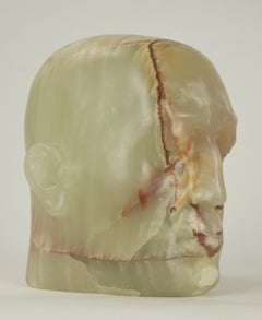 Translucent Alabaster Head Sculpture with Expressive Natural Veins. Light