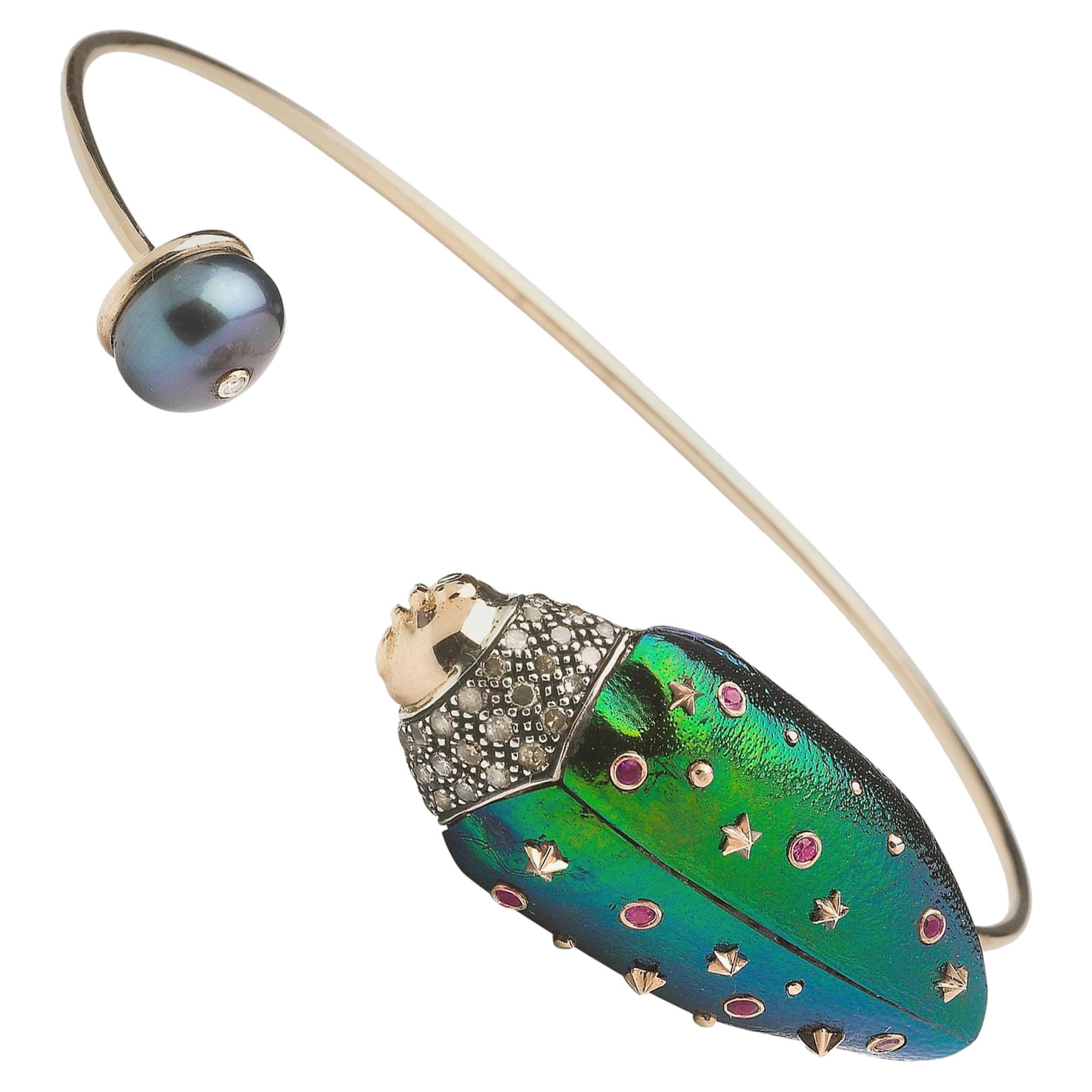 Scarab and Pearl Bangle For Sale