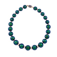 Scarab Beads Diamonds 18 Karat Gold Beaded Necklace