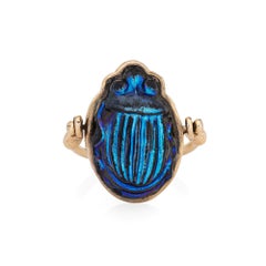 Scarabée Bague Flip Estate en or jaune 14k Bijoux de hiéroglyphes égyptiens