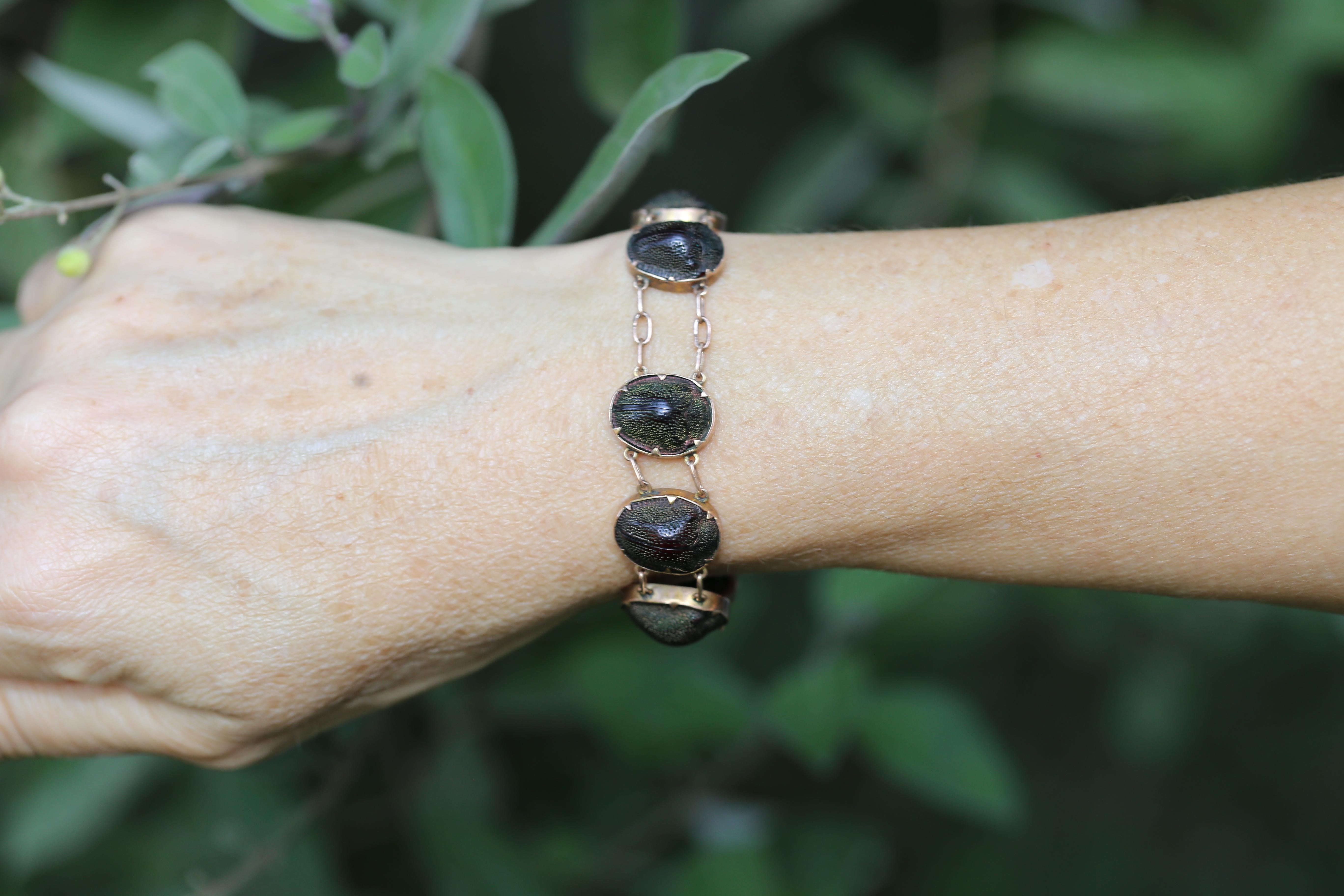 Bracelet de scarabée en or, néo-égyptien, 1900 en vente 4