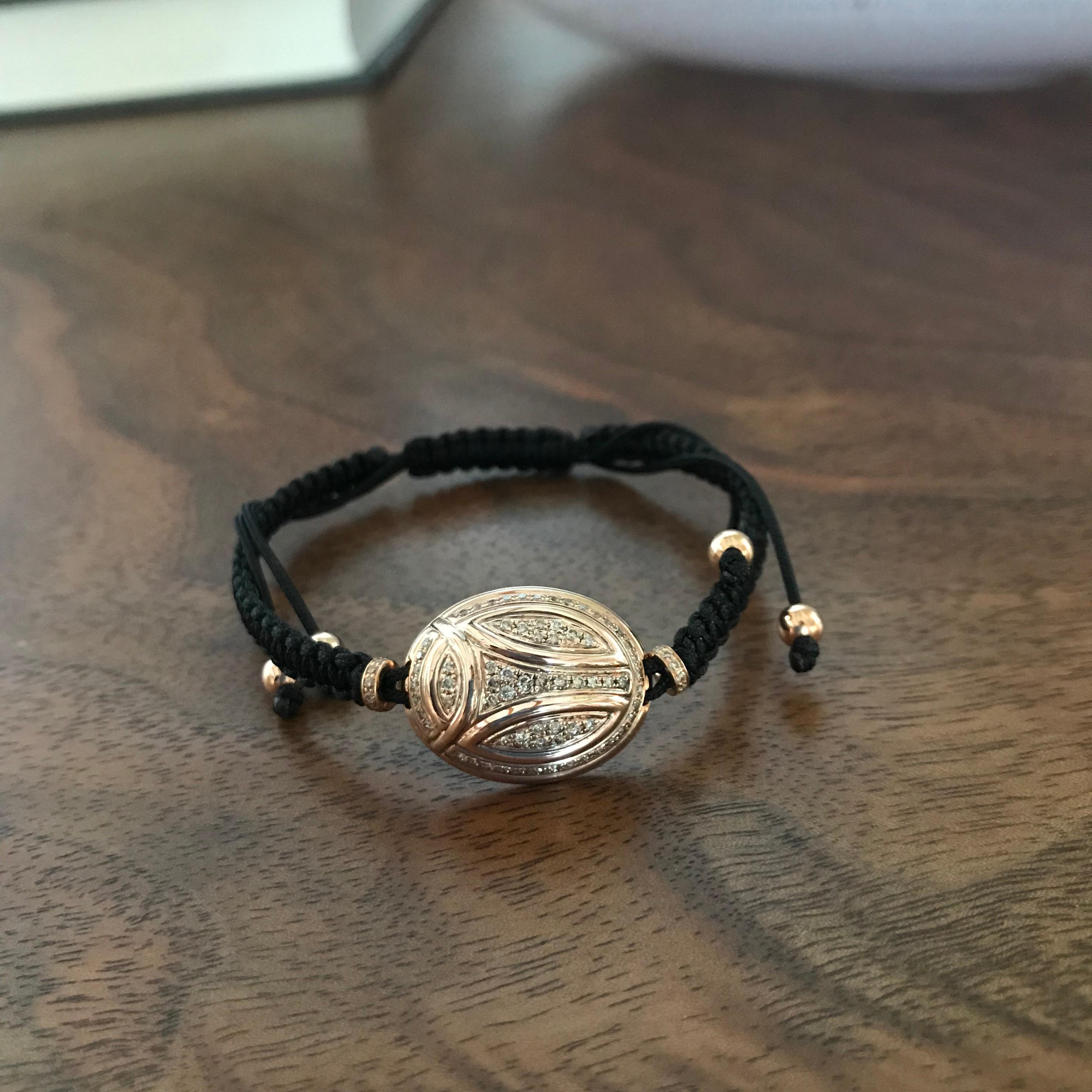 Contemporary Scarab Bracelet in 18 Carat Rose Gold with 68 Cognac Colored Diamonds 0.39 Carat