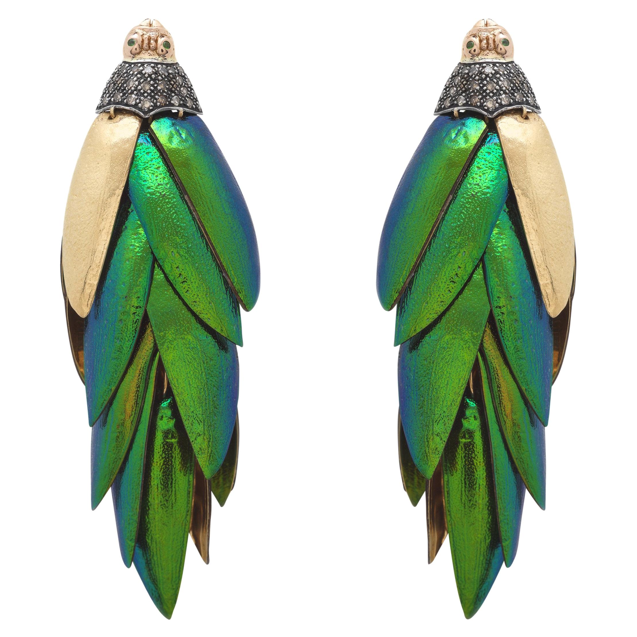 Scarab Bunch Earrings Golden Wings For Sale
