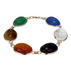 Bracelet scarabée chrysophase œil de tigre, cristal de cornaline, quartz et calcédoine