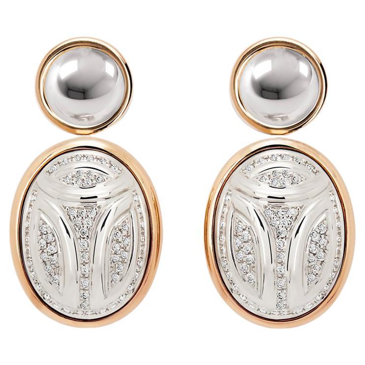 Scarab Earrings in 18 K White and Rose Gold with Diamonds For Sale