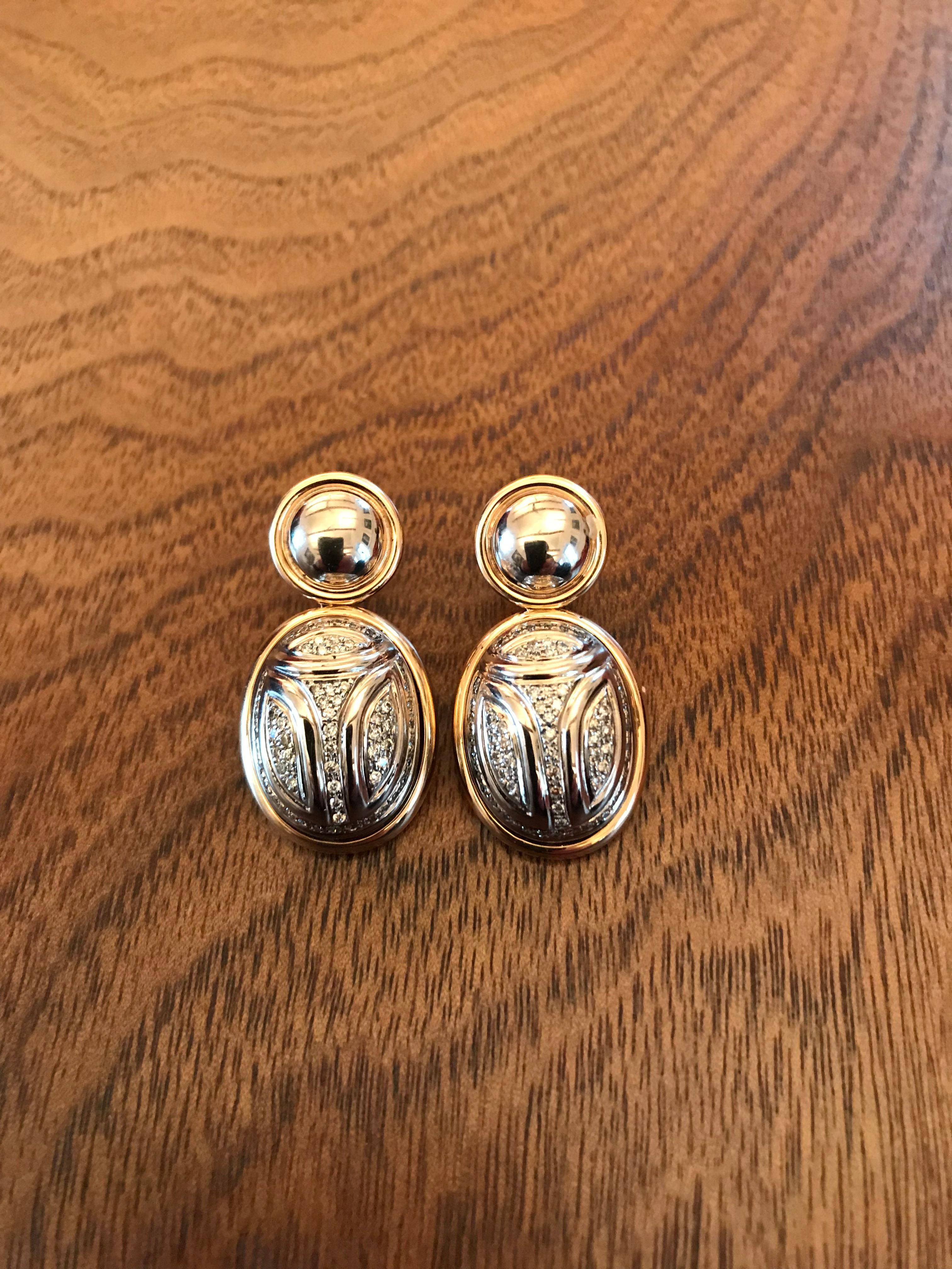 Egyptian Revival Scarab Earrings with Diamonds