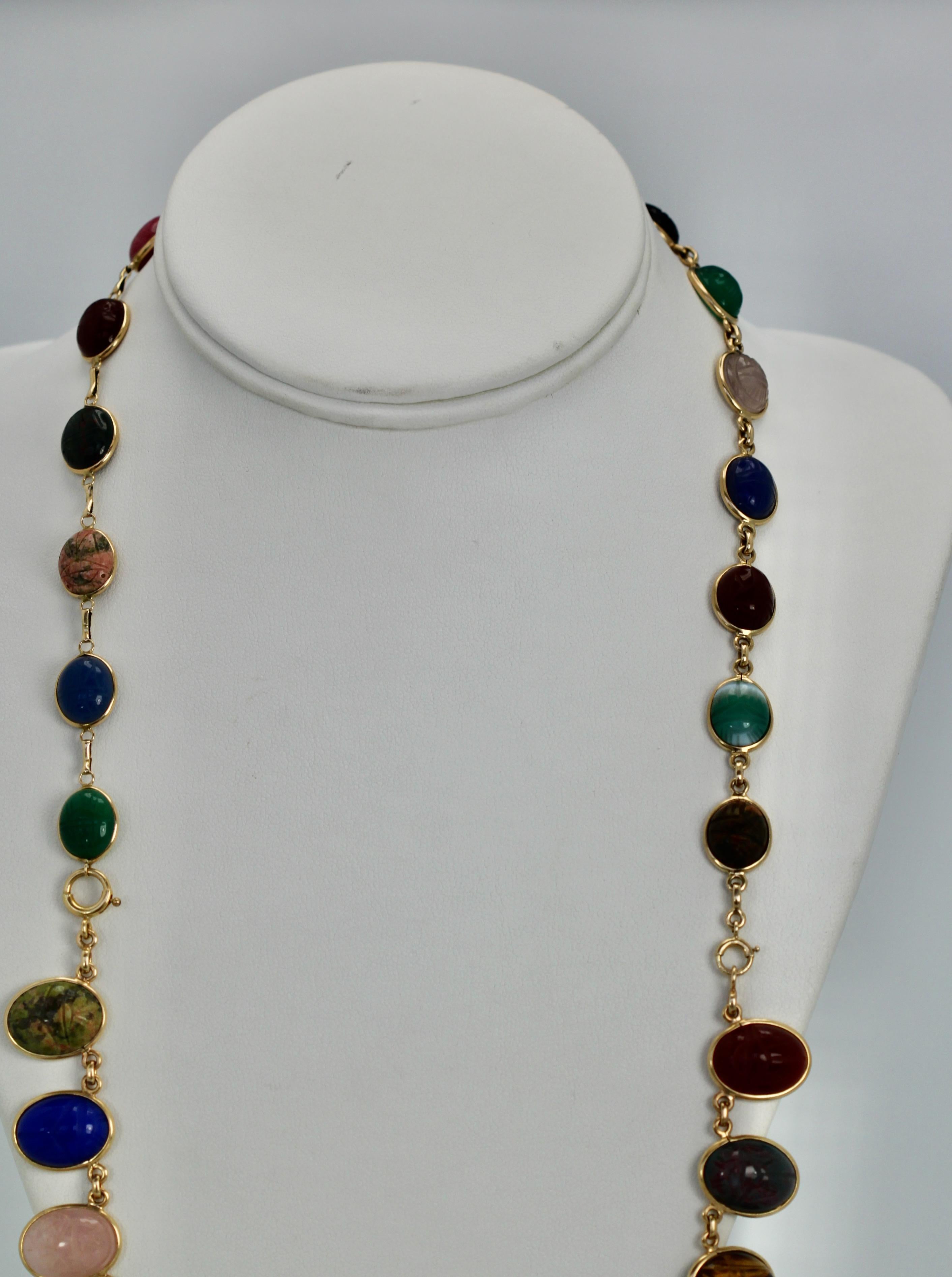Oval Cut Scarab Multi Stone Necklace Plus Two Matching Bracelets