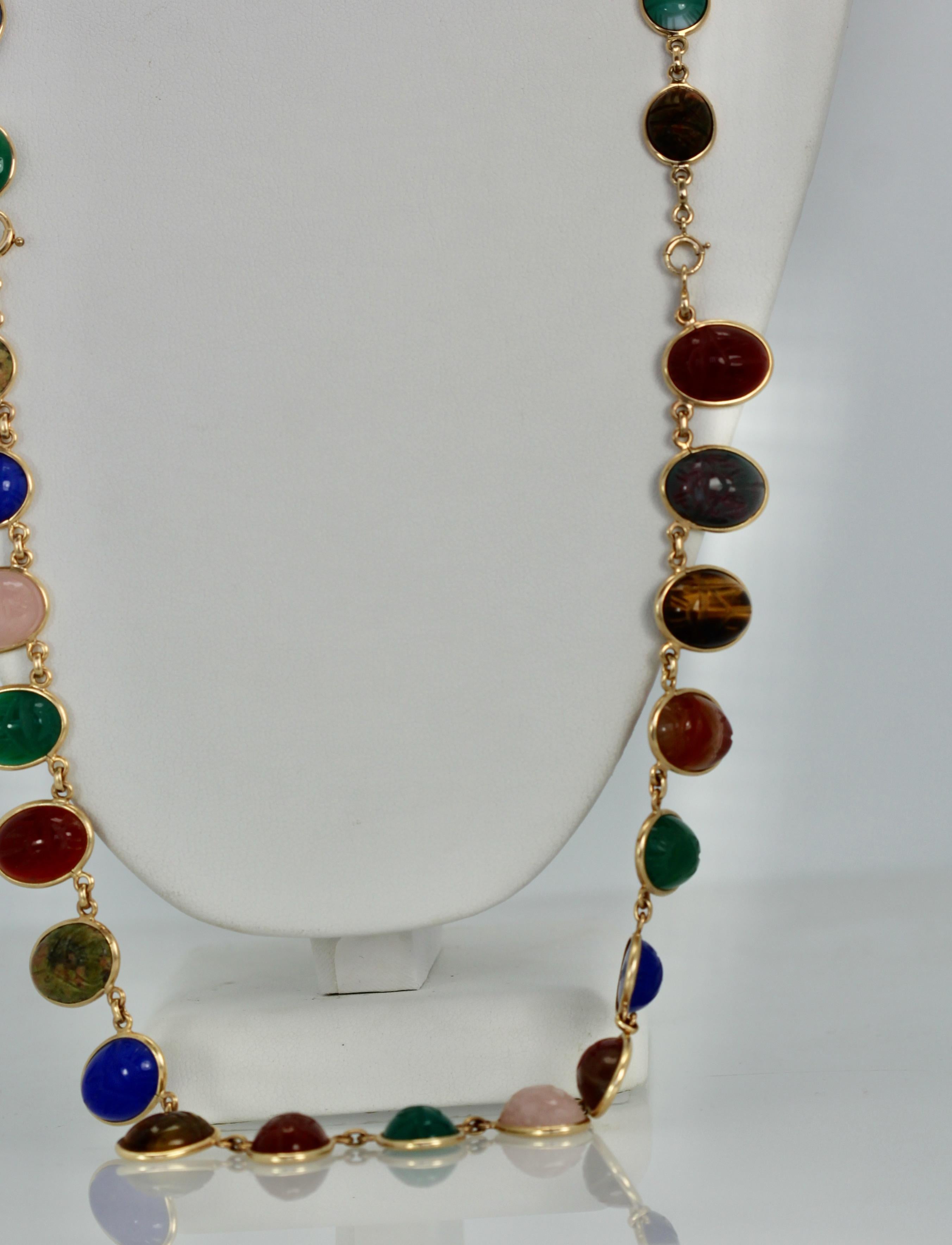 Scarab Multi Stone Necklace Plus Two Matching Bracelets In Good Condition In North Hollywood, CA
