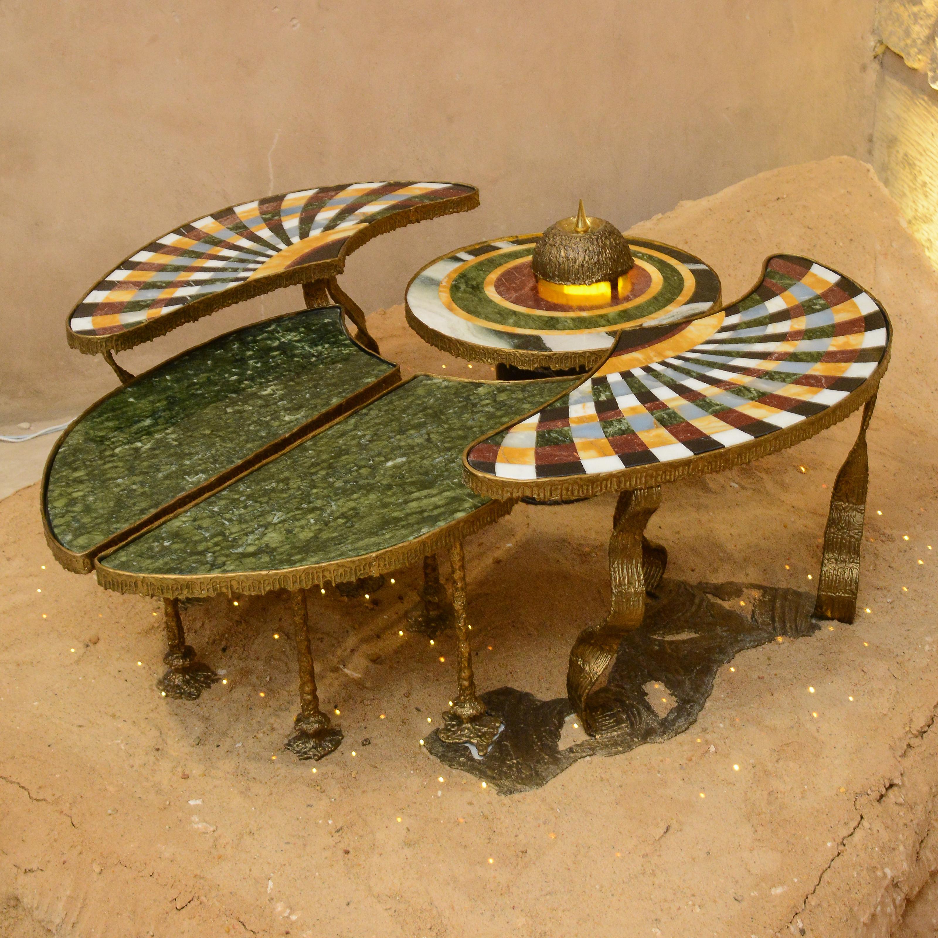 Egyptian SCARAB - Multicolor Marble And Brass Coffee Table For Sale