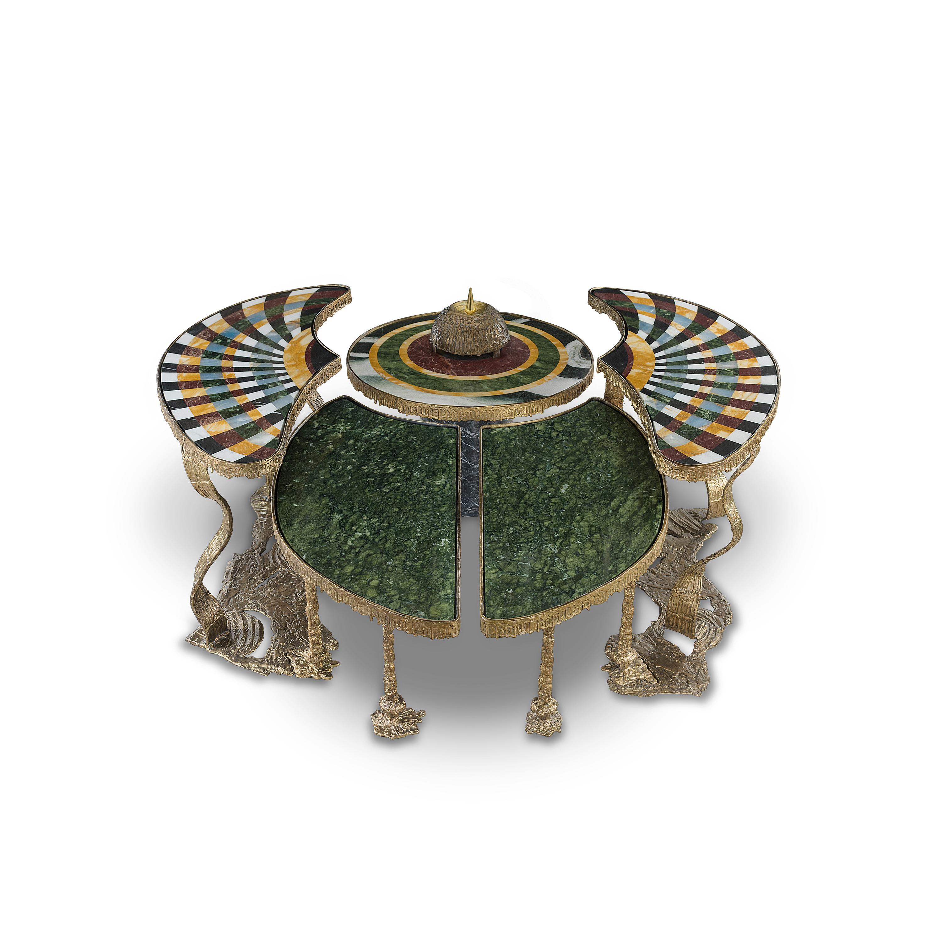 SCARAB - Multicolor Marble And Brass Coffee Table For Sale