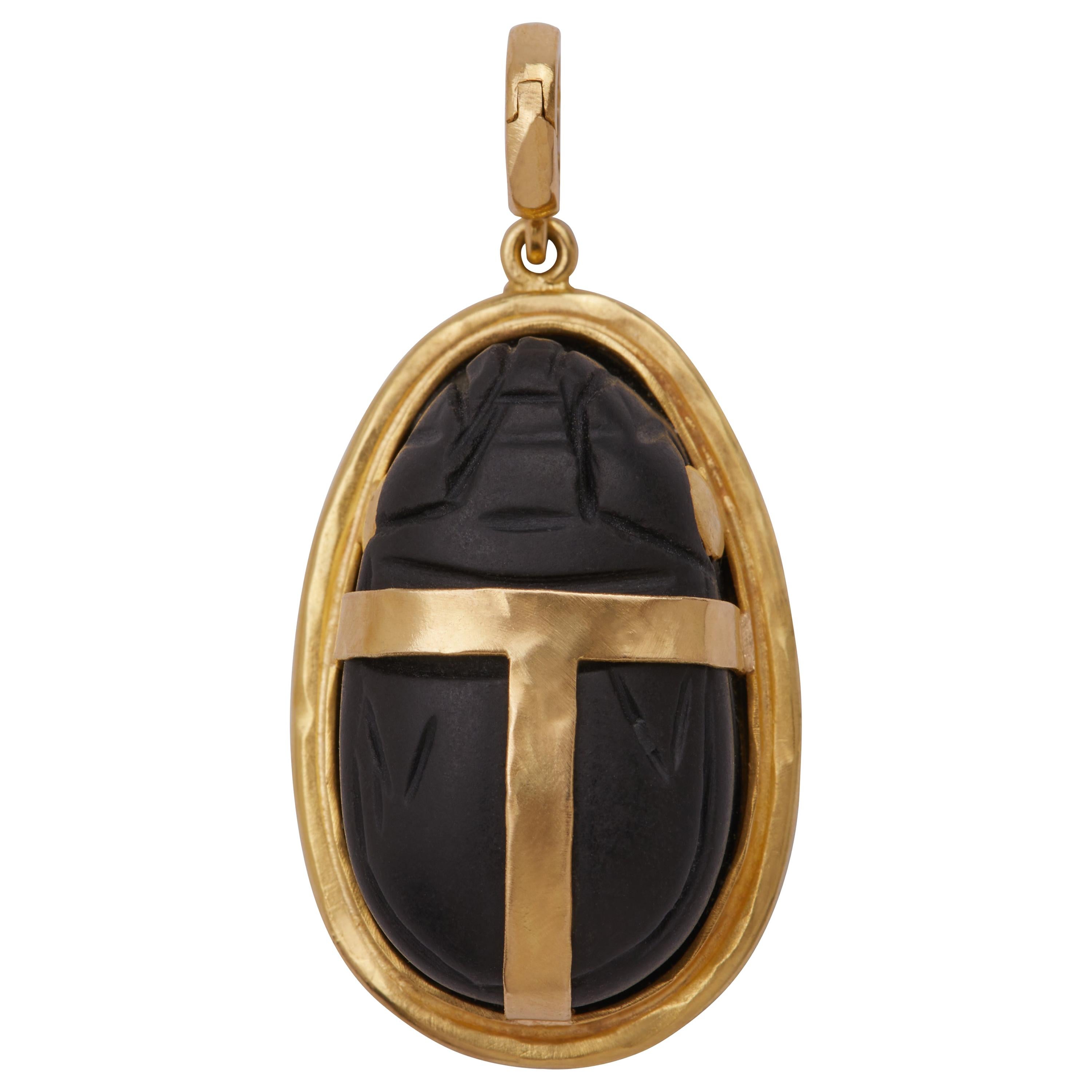 Scarab Pendant 14 Karat Yellow Gold For Sale