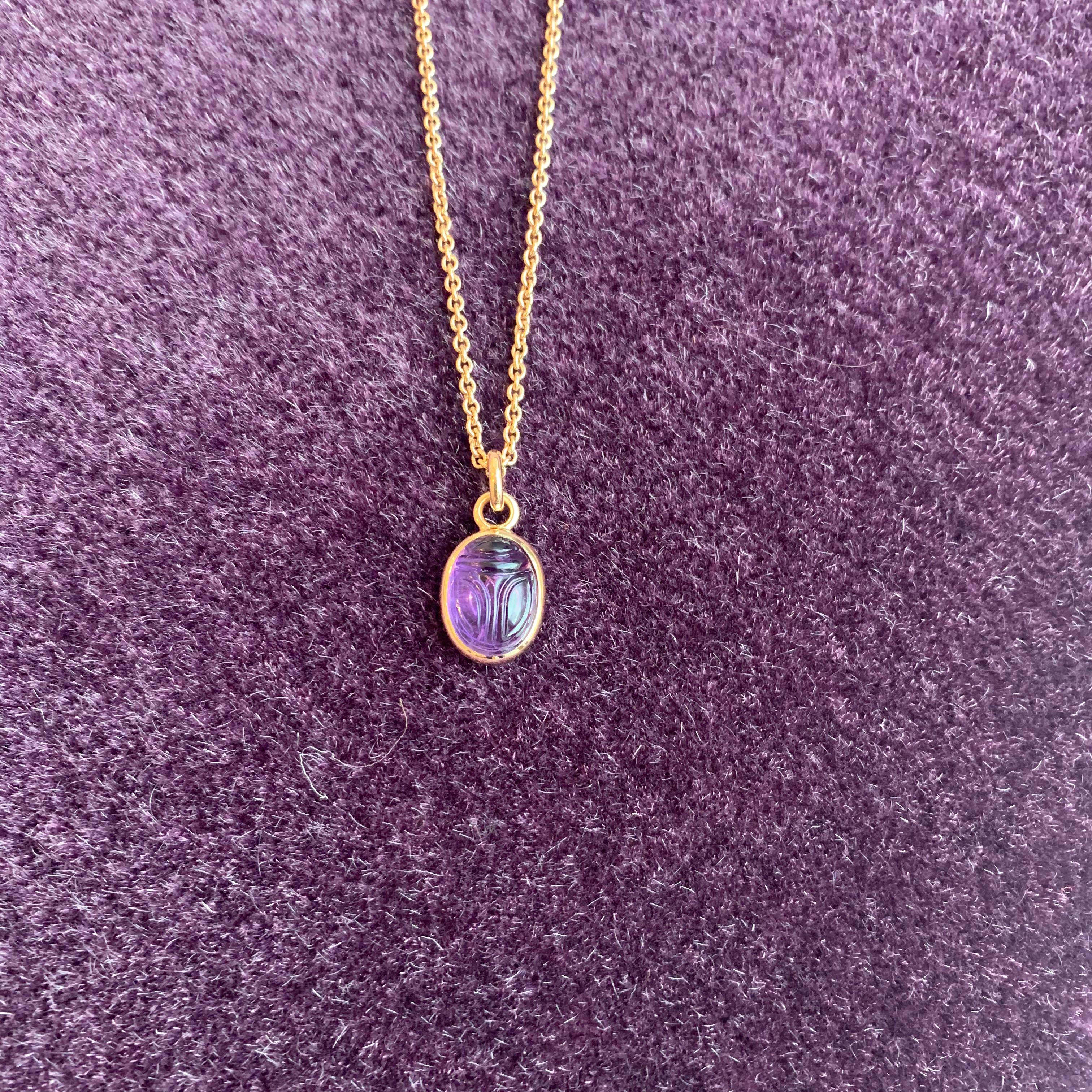 Cabochon Scarab Pendant in 18 Carat Rose Gold with Amethyst 9.07 Carat