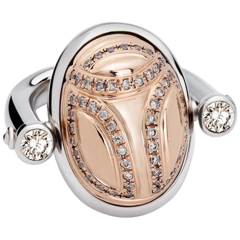Scarab Ring, 18 Carat White and Rose Gold Set with Diamonds of 1.0 Carat