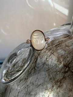 Scarab Ring, 18 K White Gold, Moonstone 26.91 Ct, Champagne Diamonds 0.51 Ct