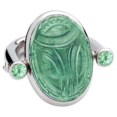 Scarab Ring, 18k White Gold, Tourmaline and Tourmalines