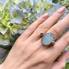 Bague scarabée, aigue-marine et tourmalines