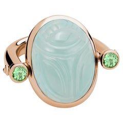 Bague scarabée, aigue-marine et tourmalines