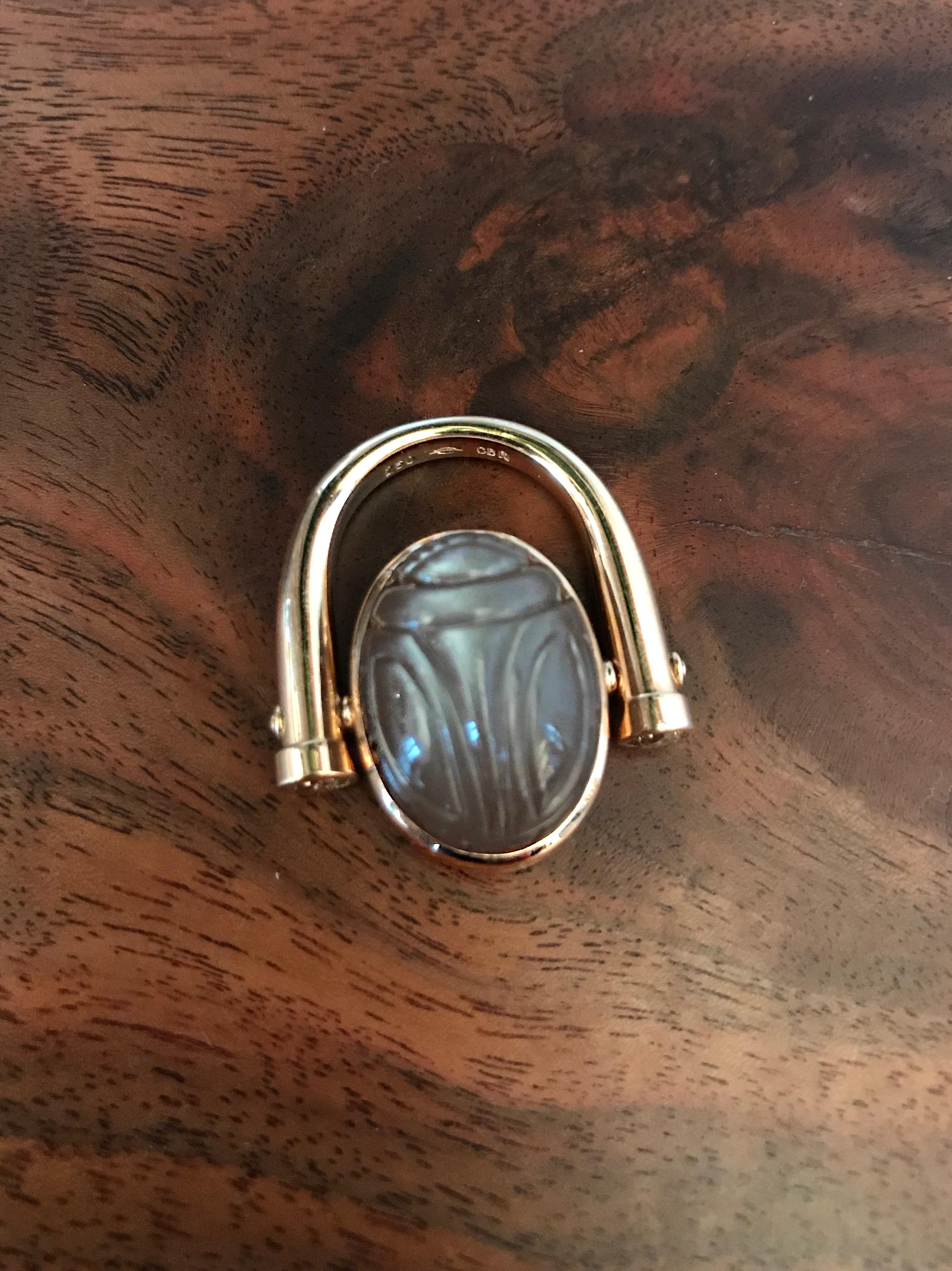 Scarab Ring in 18 Carat Rose Gold with Moonstone and Diamonds In New Condition In Hamburg, DE