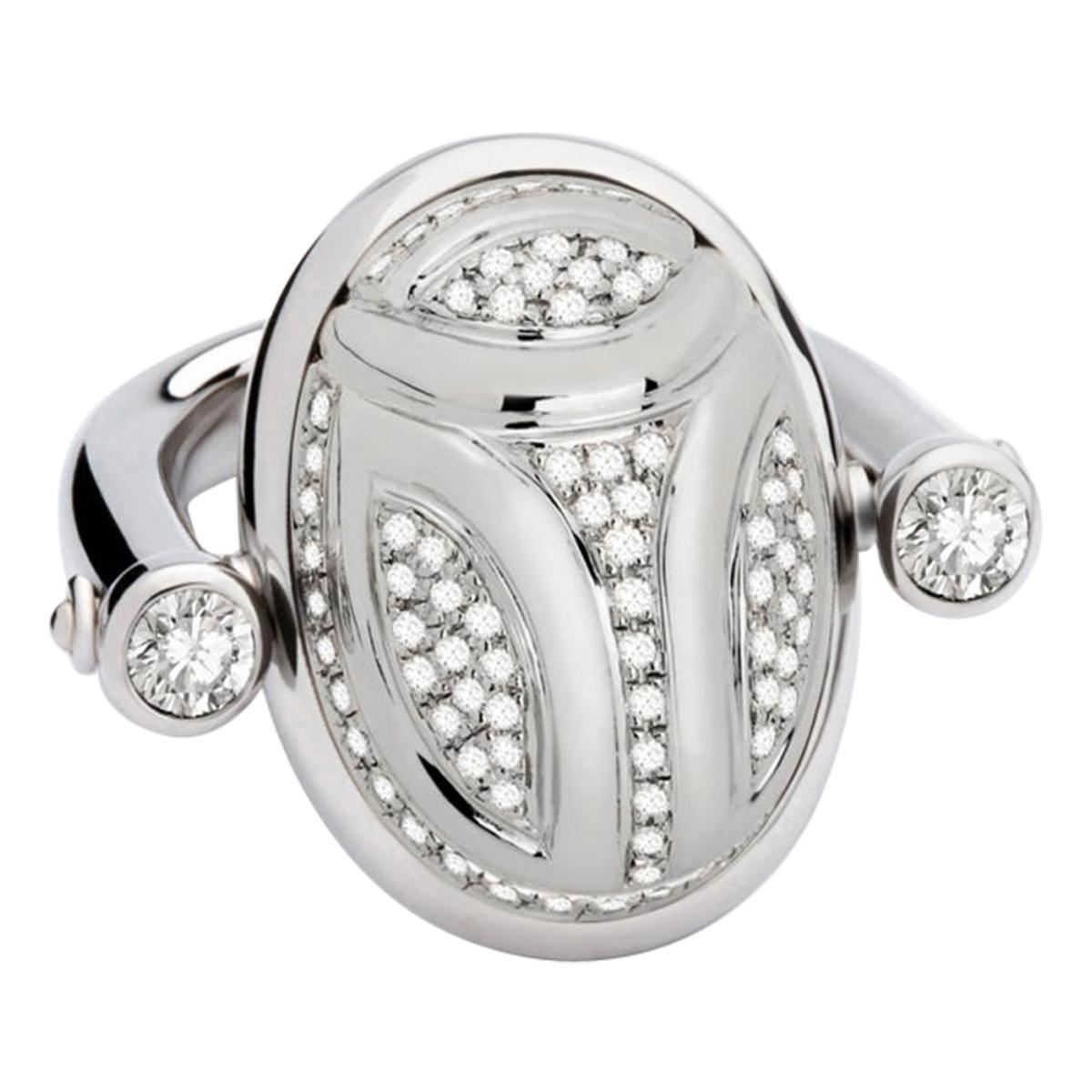 Scarab Ring in 18 Carat White Gold Set with 91 Diamonds 0.88 Carat Tw/Si For Sale