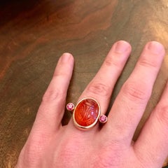 Scarab Ring in 18 ct Rose Gold, 1 Mandarin Garnet 29.66 ct, 2 Rubellites 0.54 ct