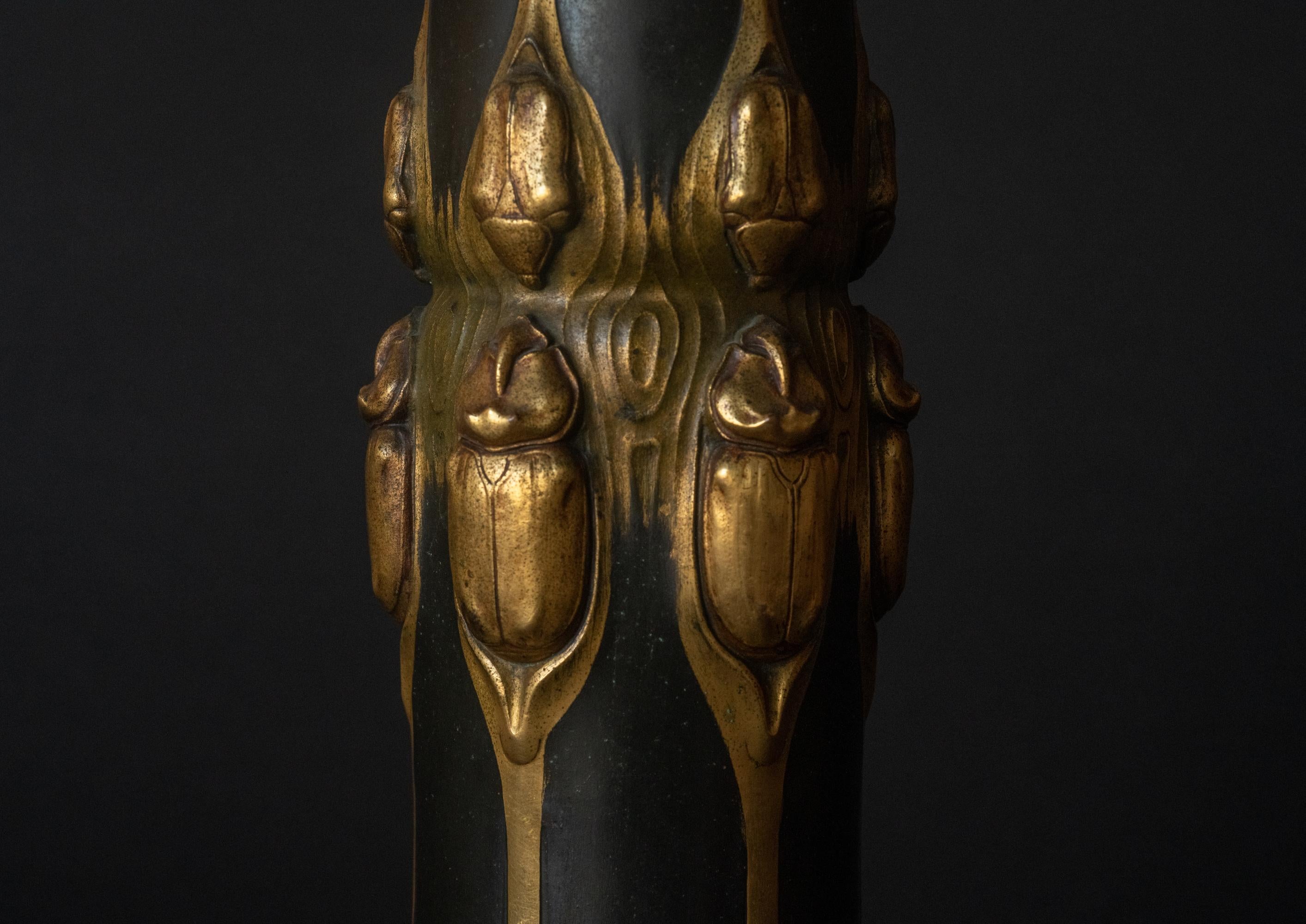 French Bronze Art Nouveau Scarab Vase by Christofle For Sale