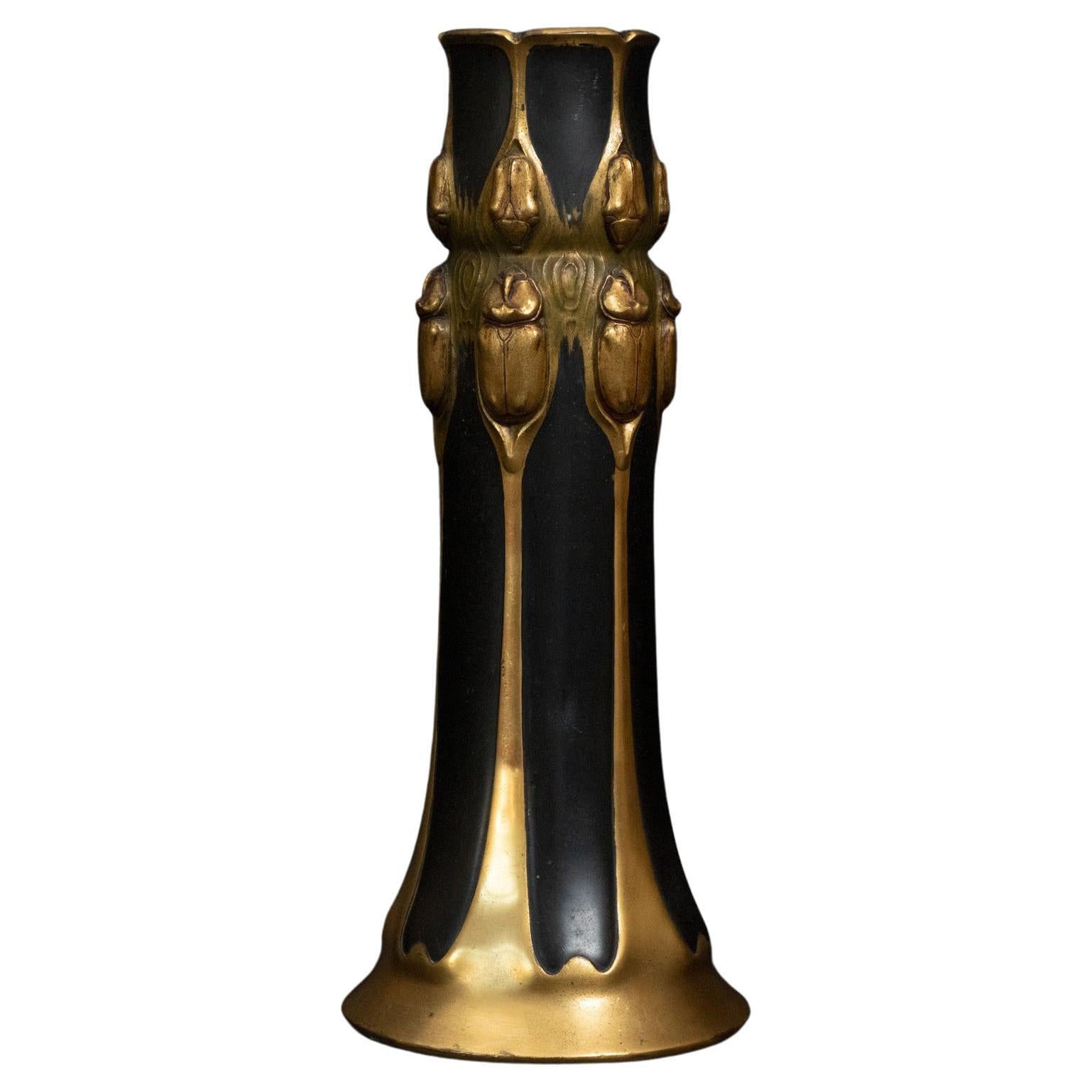 Bronze Art Nouveau Scarab Vase by Christofle For Sale