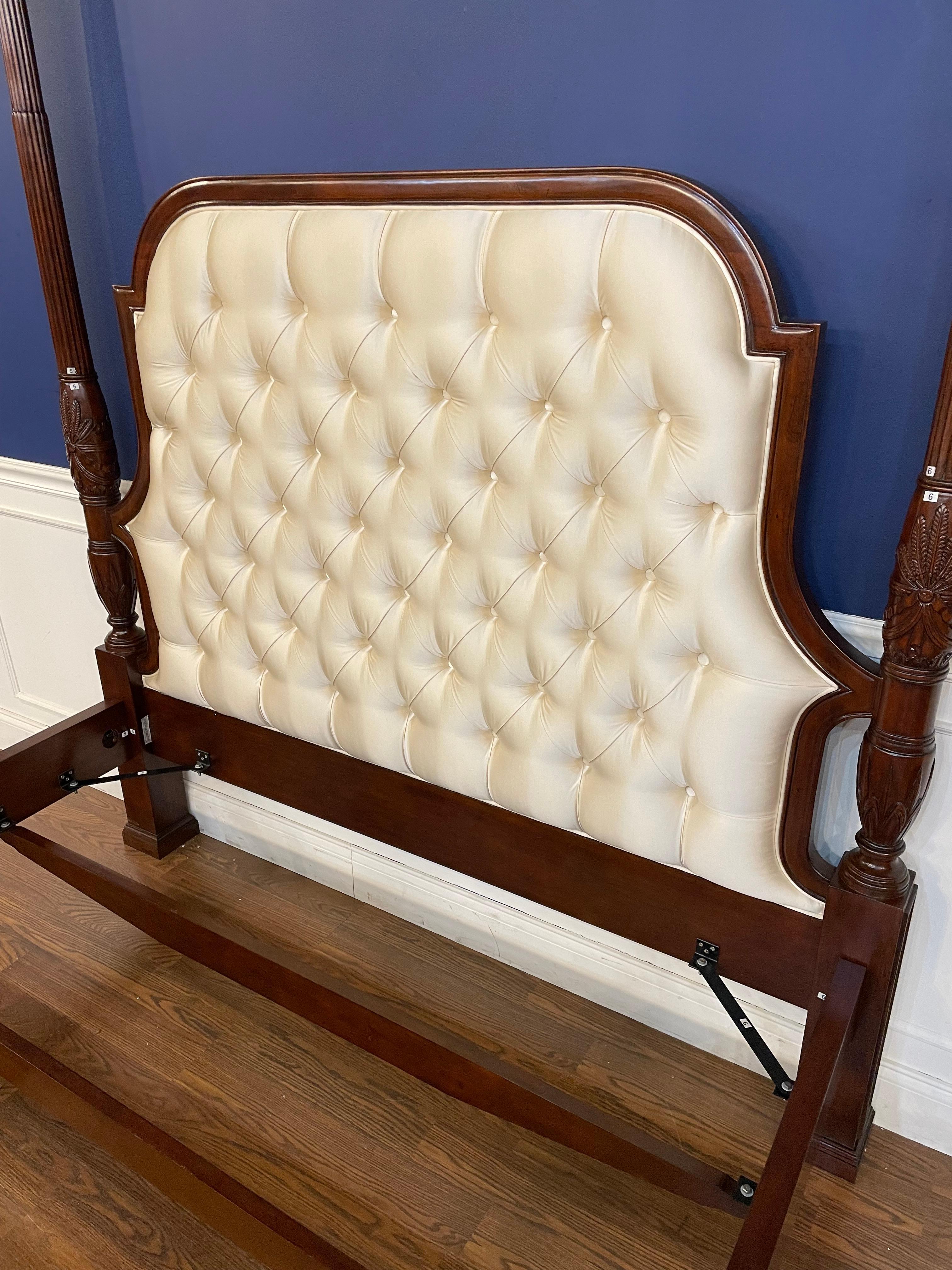 Philippine Scarborough House Queen Size Upholstered Mahogany FourPost Bed - Showroom Sample For Sale
