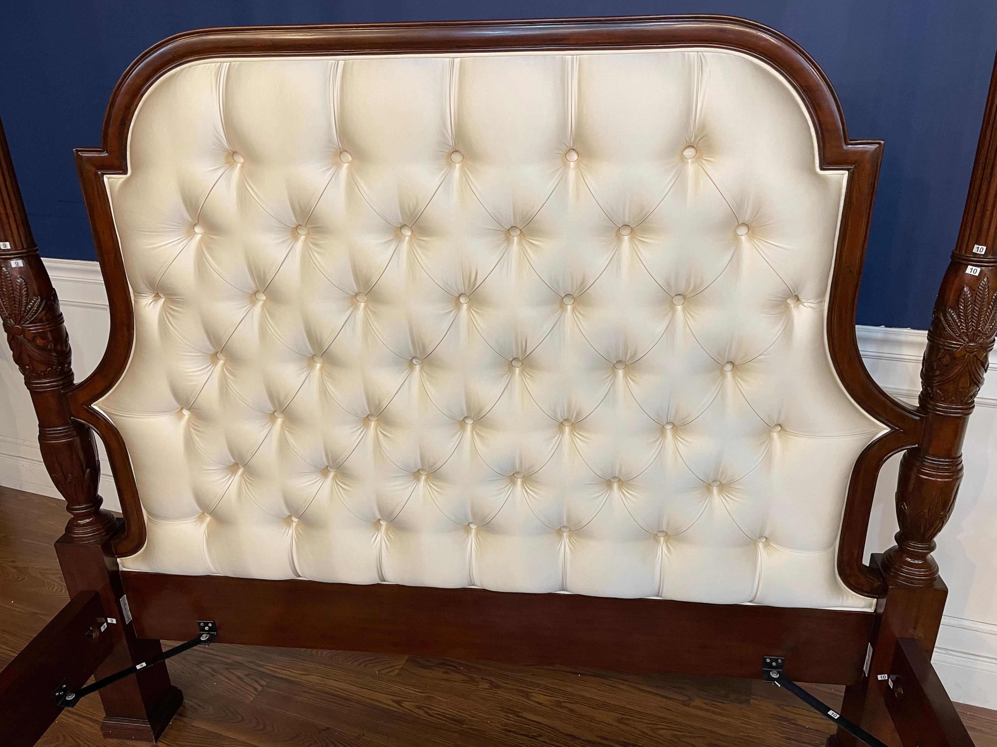 Philippine Scarborough House Queen Size Upholstered Mahogany Two Post Bed - Showroom Sample For Sale