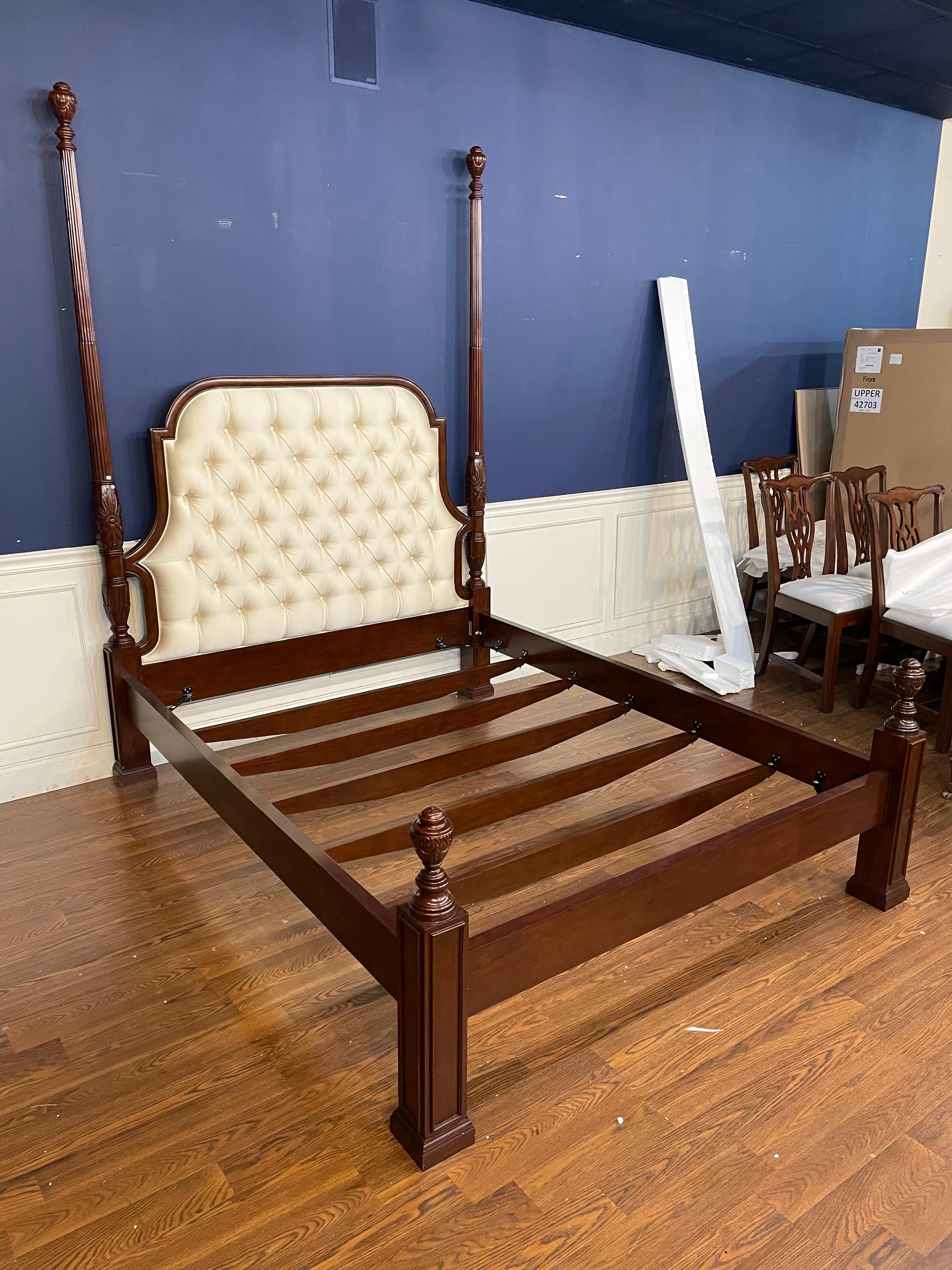 Scarborough House Queen Size Upholstered Mahogany Two Post Bed - Showroom Sample For Sale 1