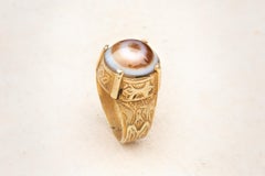 Scarce 13th-14th Century Islamic Late Seljuk Empire Gold and Eye Agate Ring