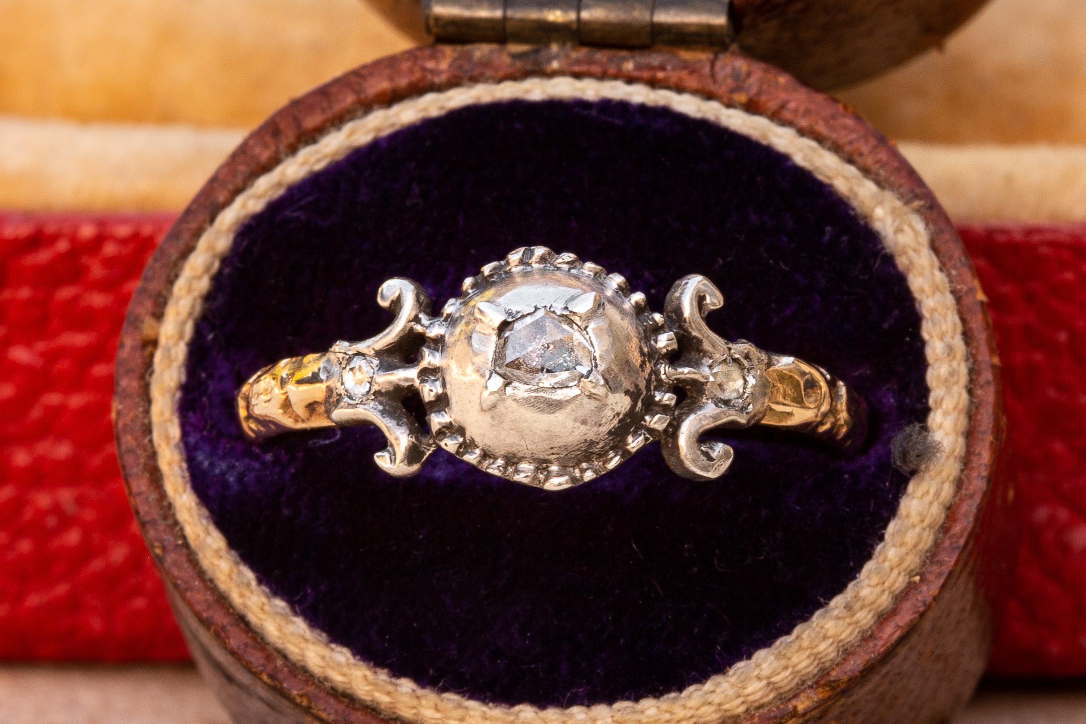 Scarce 18th Century Baroque Rococo Diamond Solitaire Georgian Bow Ring 4