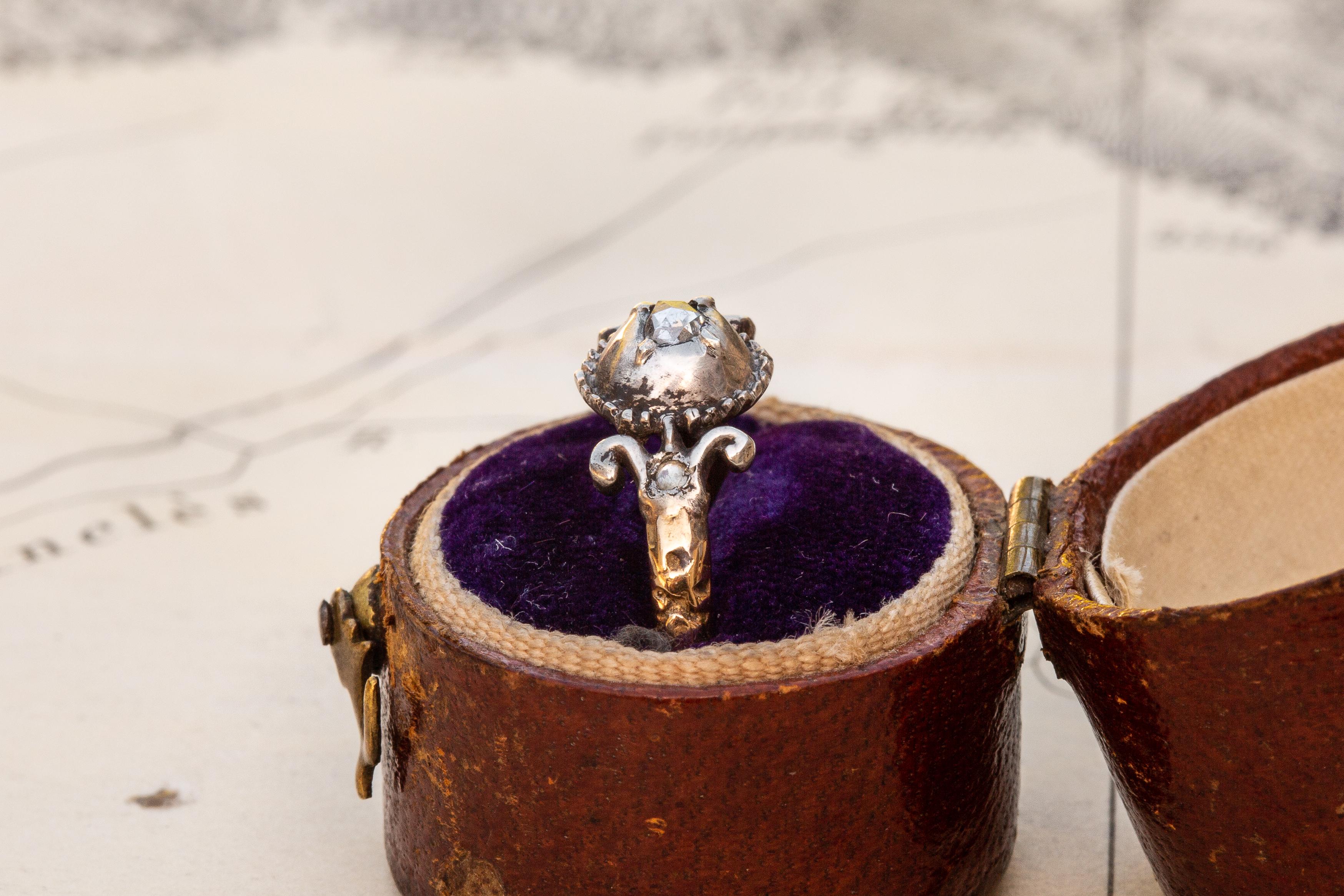 Women's Scarce 18th Century Baroque Rococo Diamond Solitaire Georgian Bow Ring