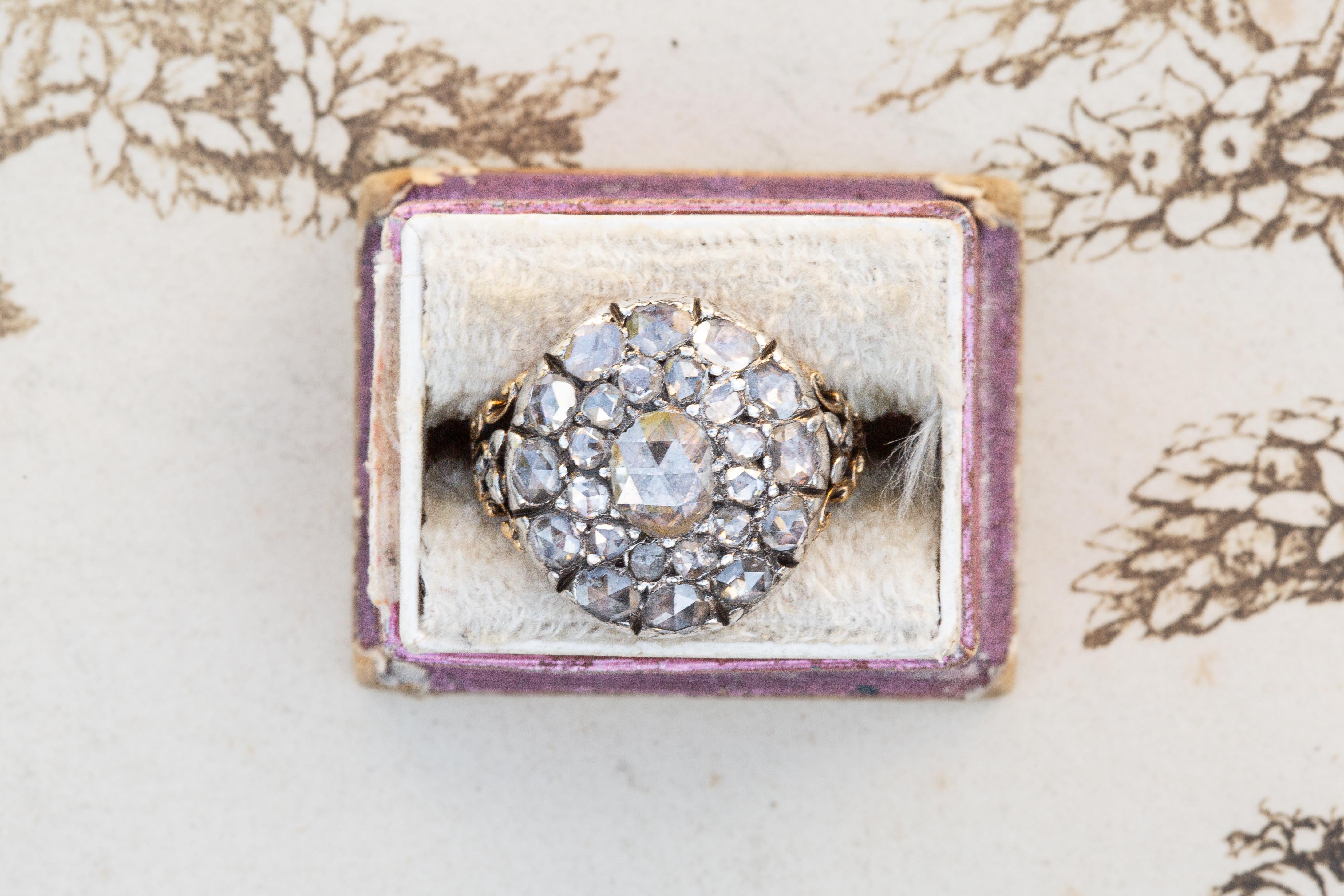 Scarce 18th Century Georgian Rococo Diamond Cluster Ring c. 1760 Rose Cut  For Sale 5