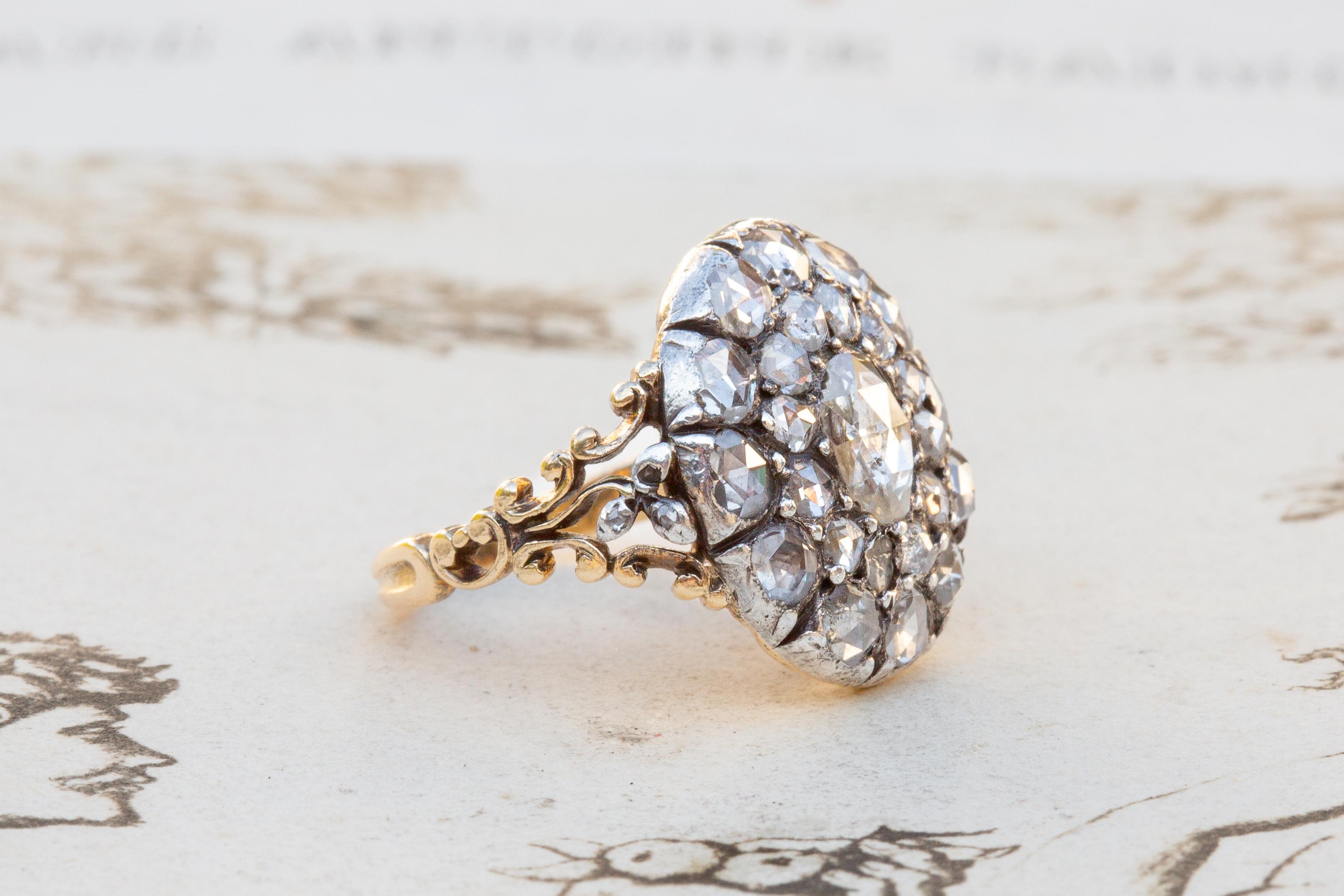 Scarce 18th Century Georgian Rococo Diamond Cluster Ring c. 1760 Rose Cut  For Sale 6