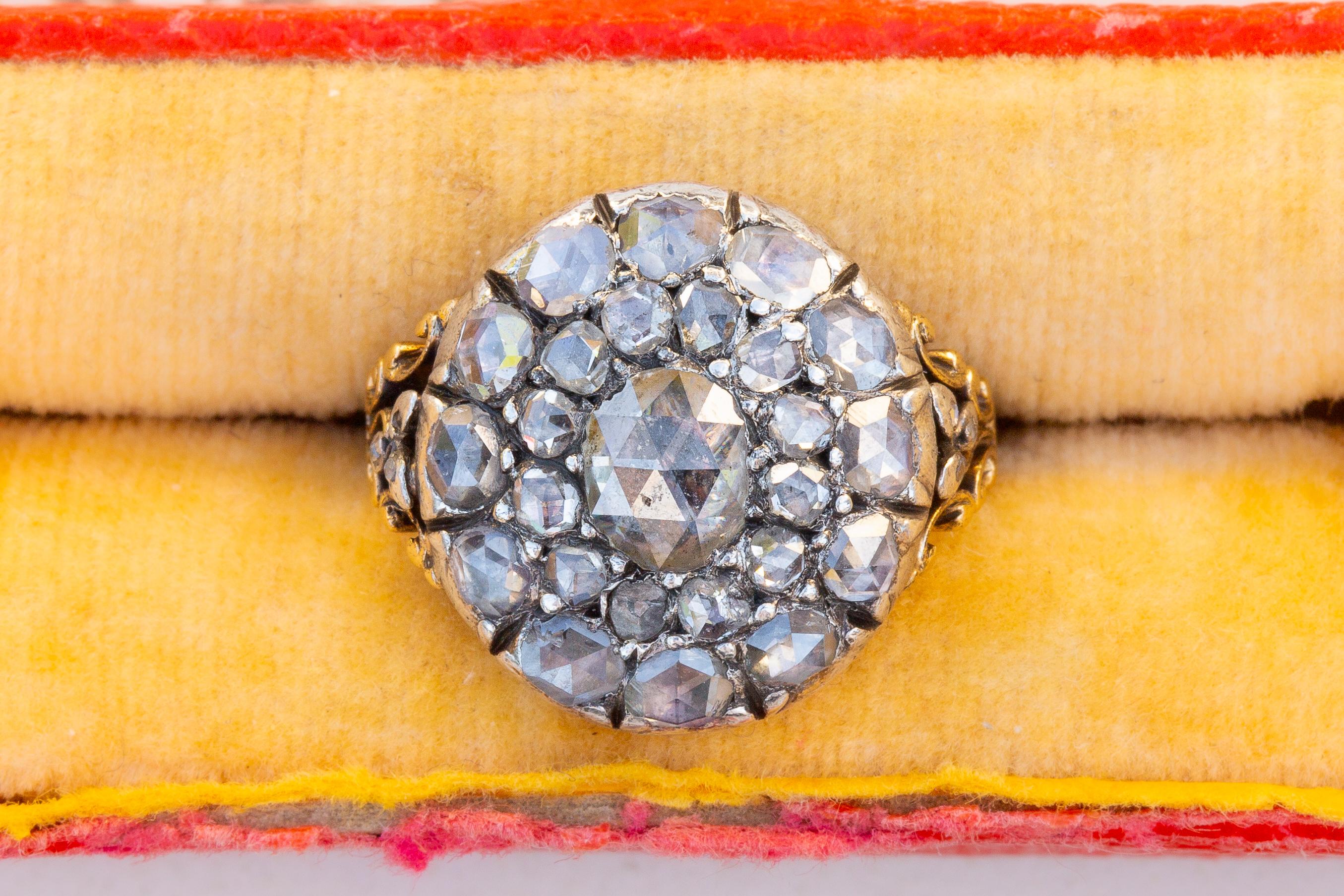 Scarce 18th Century Georgian Rococo Diamond Cluster Ring c. 1760 Rose Cut  For Sale 7