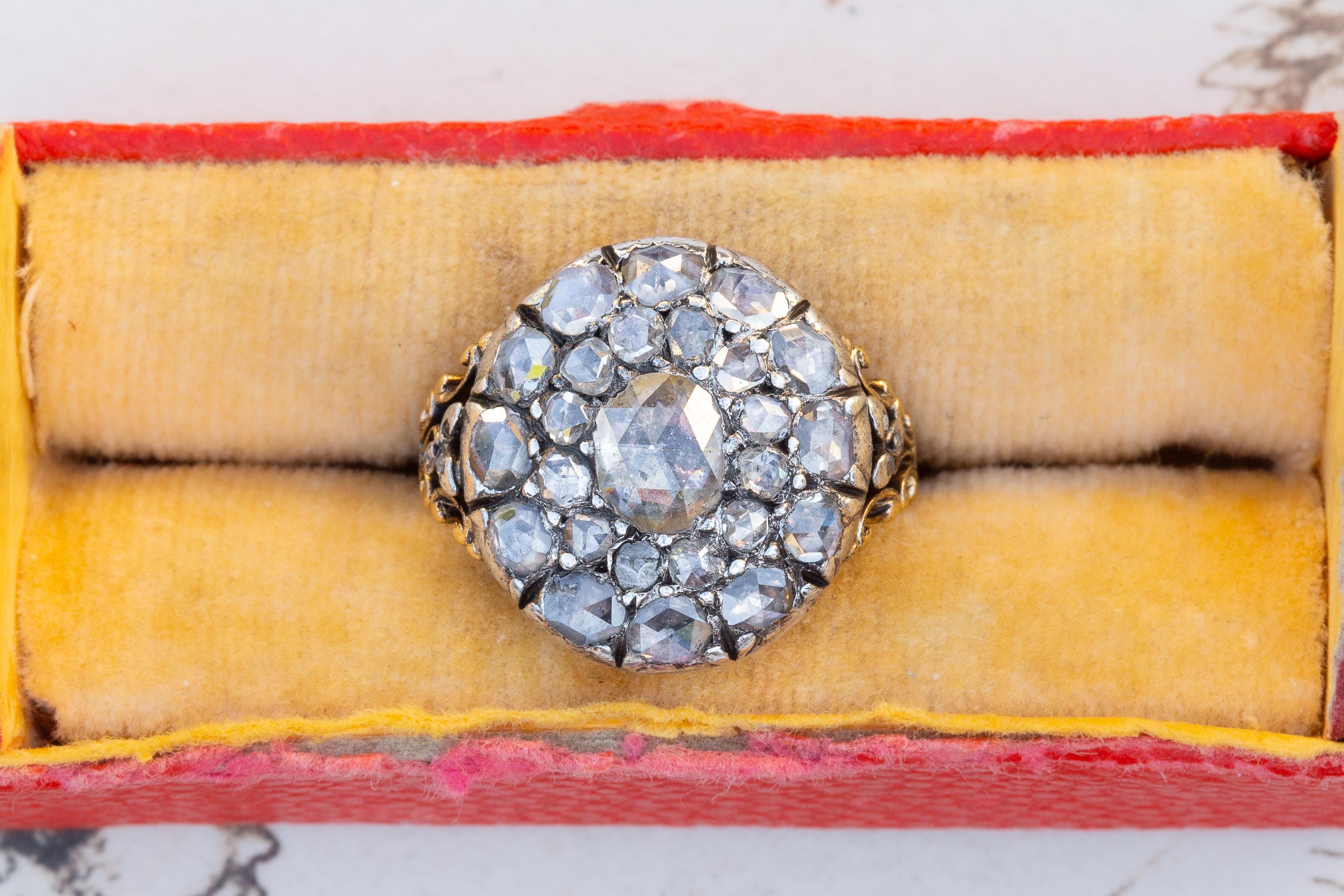 Scarce 18th Century Georgian Rococo Diamond Cluster Ring c. 1760 Rose Cut  For Sale 2